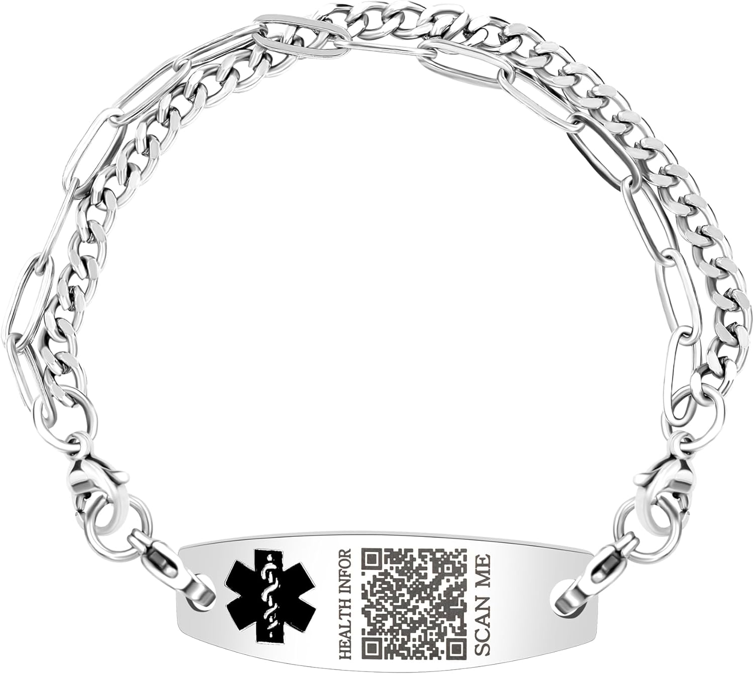 Uloveido Men's Medical Alert Bracelet - Stainless Steel Interchangeable Emergency ID with Free Custom Engraving, 7.87" Ladies First Response to Distress Jewelry