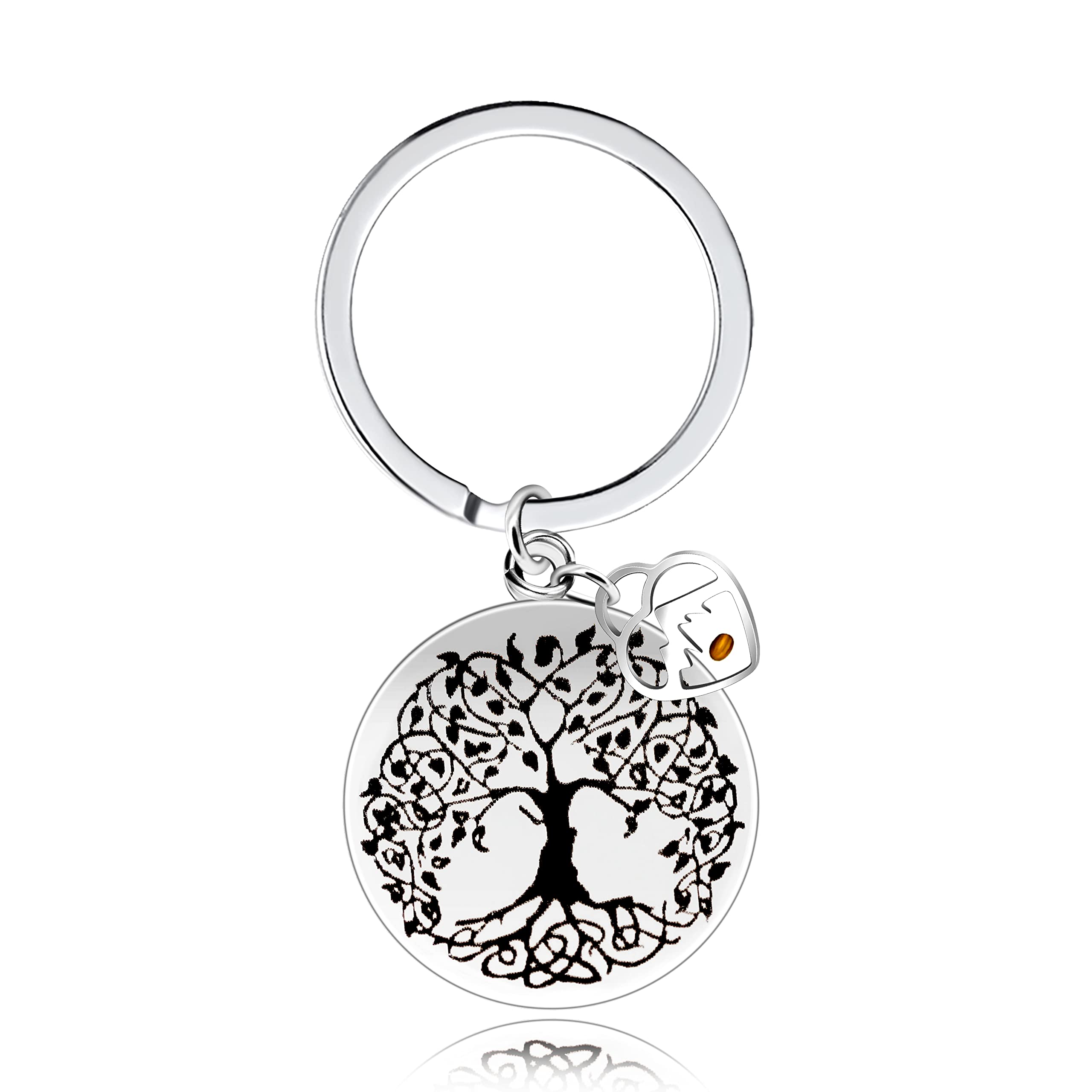 Stainless Steel Tree of Life Mustard Seed Keychain, Christian Faith Key Ring with Real Mustard Seed Charm, Inspirational Family Tree Keychain Gift for Women Men Y764