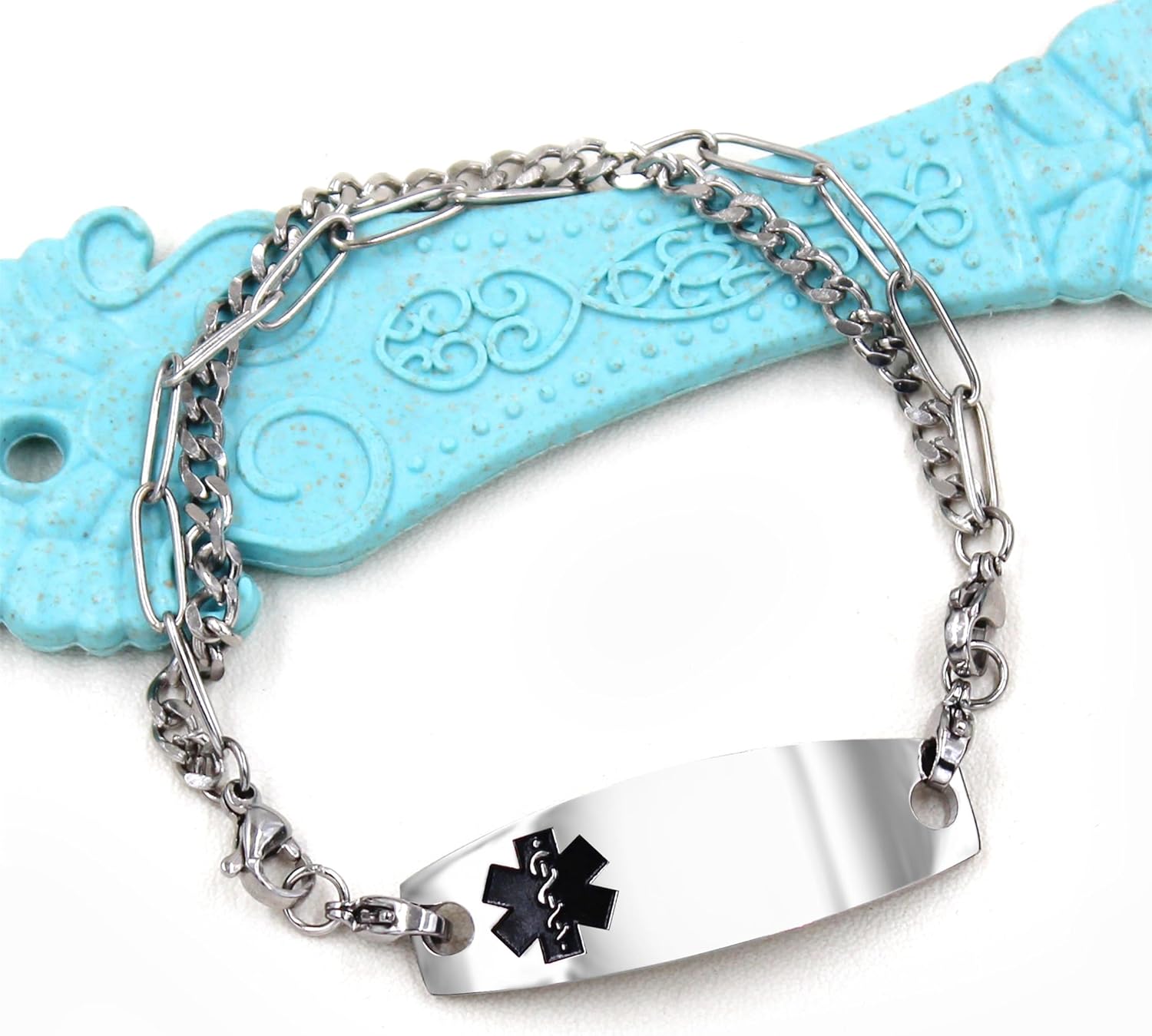 Uloveido Men's Medical Alert Bracelet - Stainless Steel Interchangeable Emergency ID with Free Custom Engraving, 7.87" Ladies First Response to Distress Jewelry
