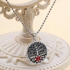 Red Medical Symbol ID Necklace, Custom Emergency Info Pendant, Stainless Steel Life Tree Medical Jewelry, Personalized Health Alert for Women YA5053