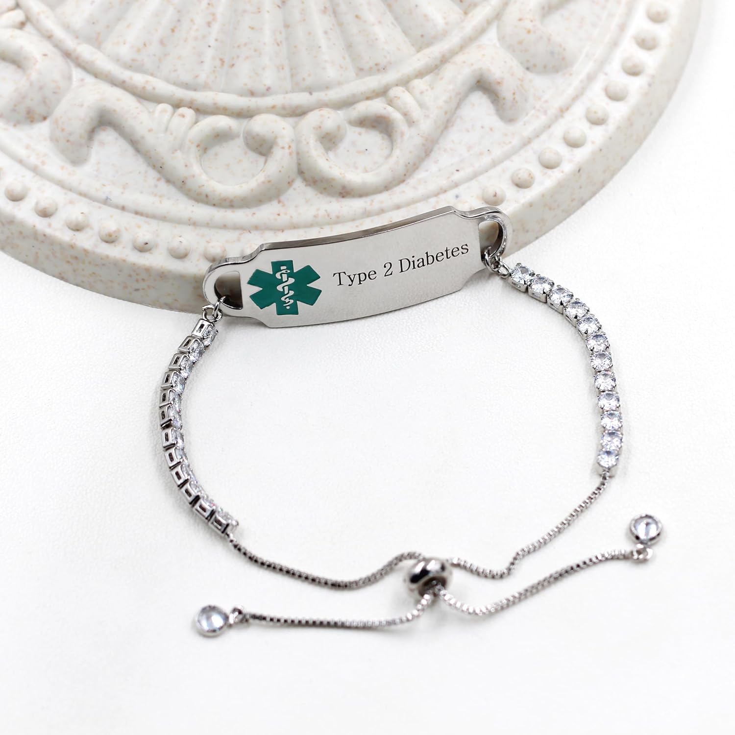Uloveido Custom Engraved Medical Alert Bracelet | Personalized Stainless Steel CZ Tennis Chain ID Tag | Adjustable Emergency Jewelry for Women