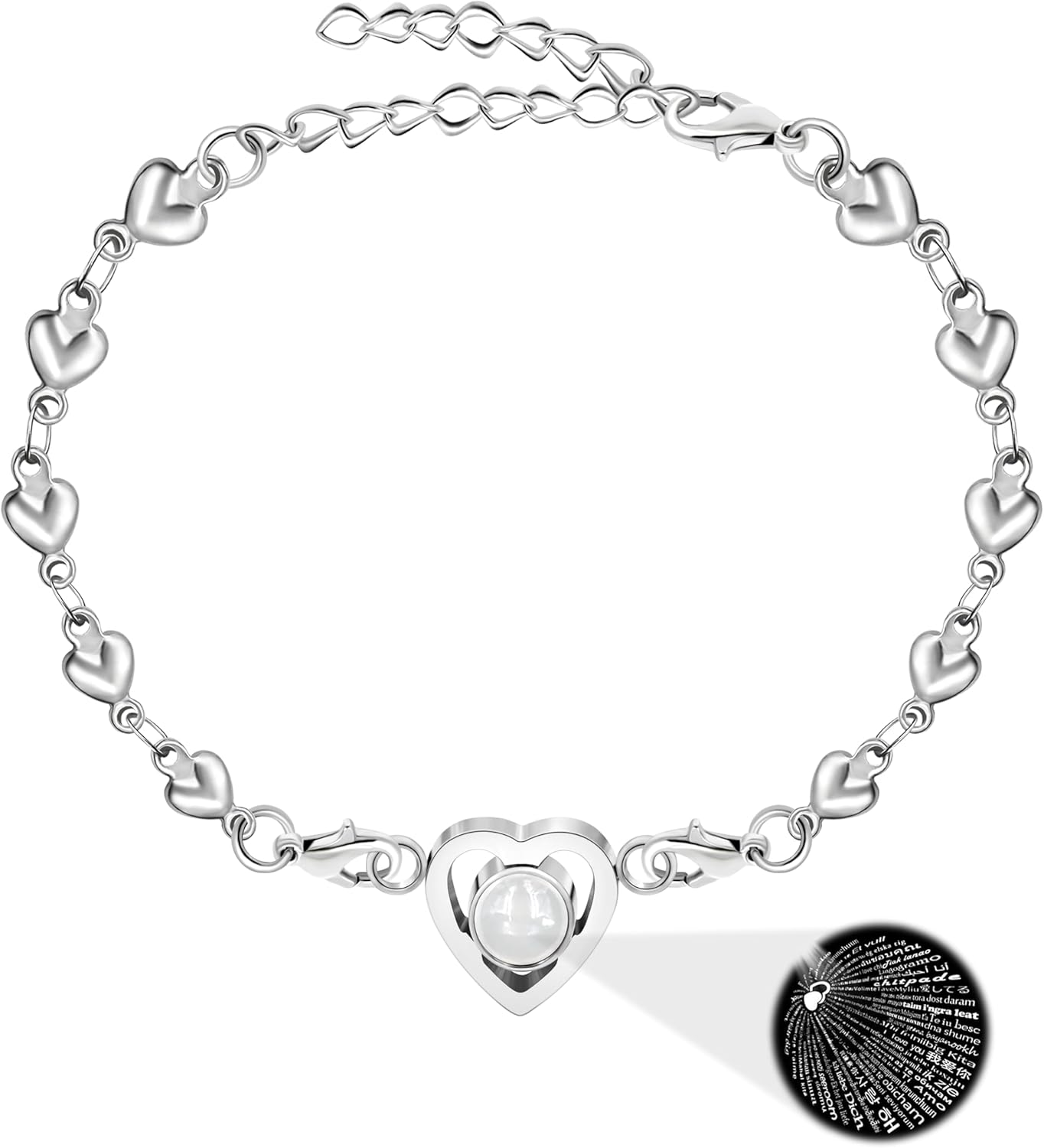 100 Languages Projection Pendant Bracelet | I LOVE YOU Heart Chain Bracelets | Fashion Bless Good Fortune Friendship Elegant Personalized Adjustable Length Stainless steel Jewelry Y4186