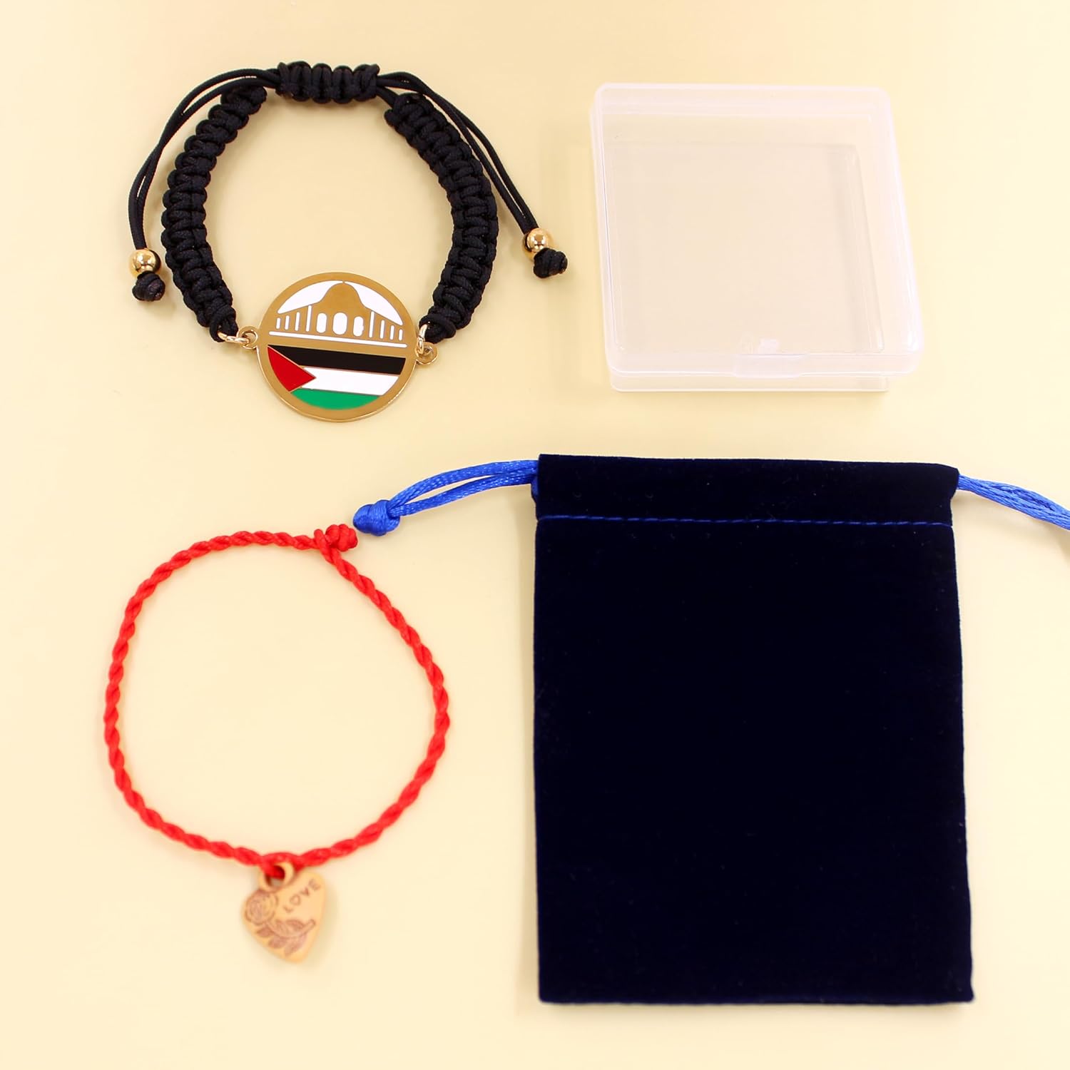 Uloveido Palestine Freedom Bracelet | Islamic Style for Men Women | Golden and White Adjustable Pull String | Arab Pride Resistance Jewelry | Cultural Identity Prayer Rope | YA6014