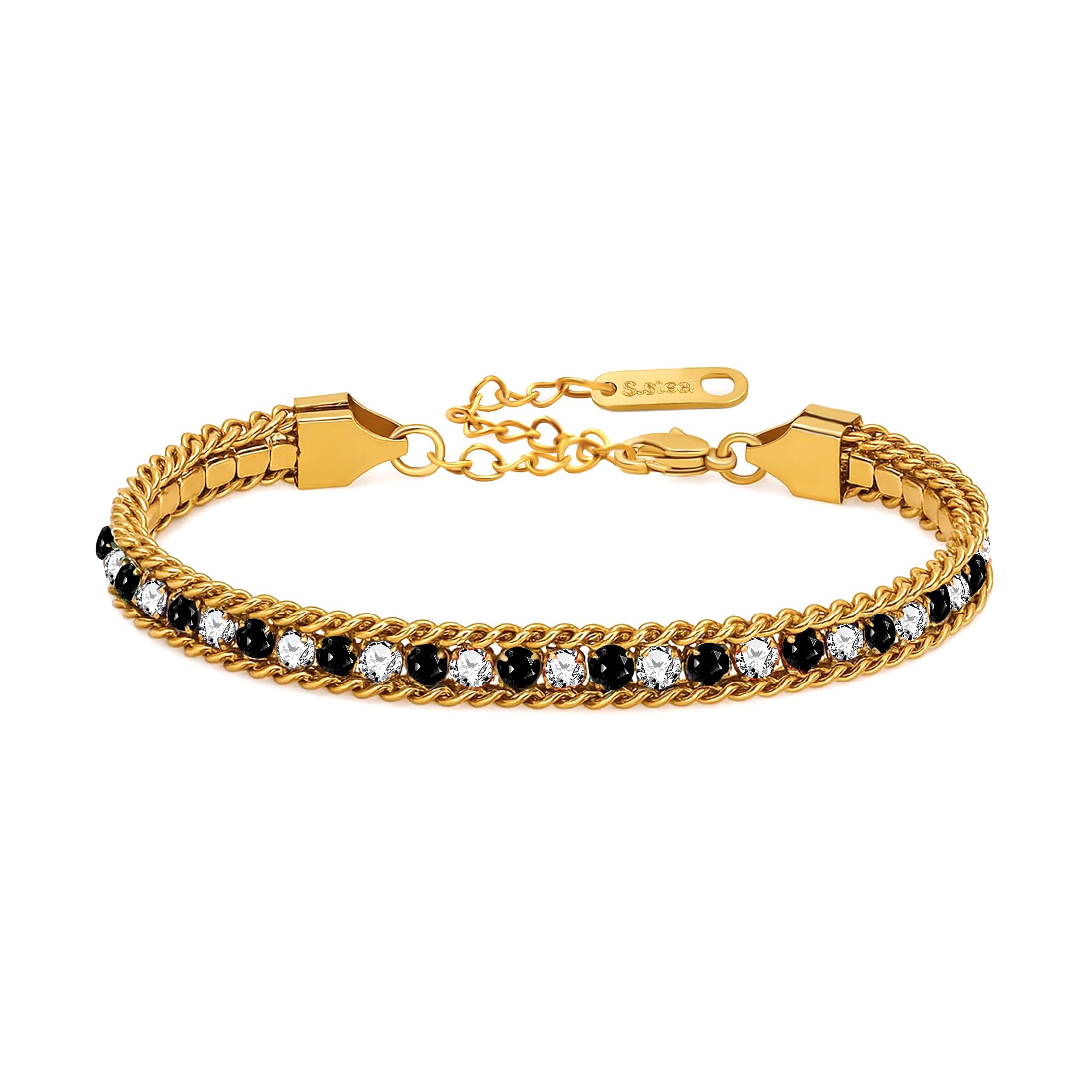 Golden Plated Stainless Steel Tennis Bracelet for Women, Colorful Cubic Zirconia 0.6cm Wide Elegant Jewelry for Mom Wife Christmas Thanksgiving YA6106