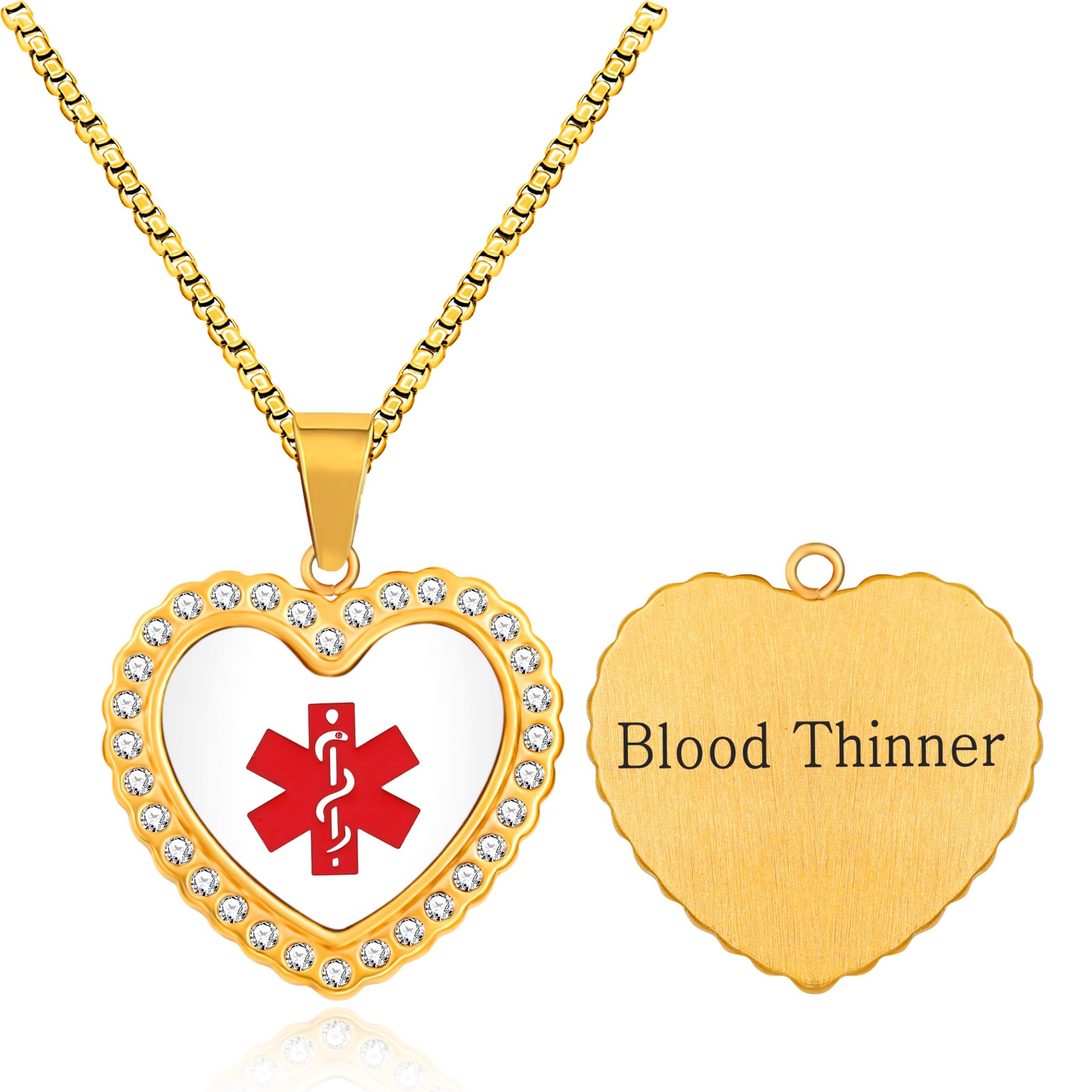 Custom Engraved Medical Alert Necklace Heart Pendant Stainless Steel Gold Plated Personalized Engraved Jewelry for Women