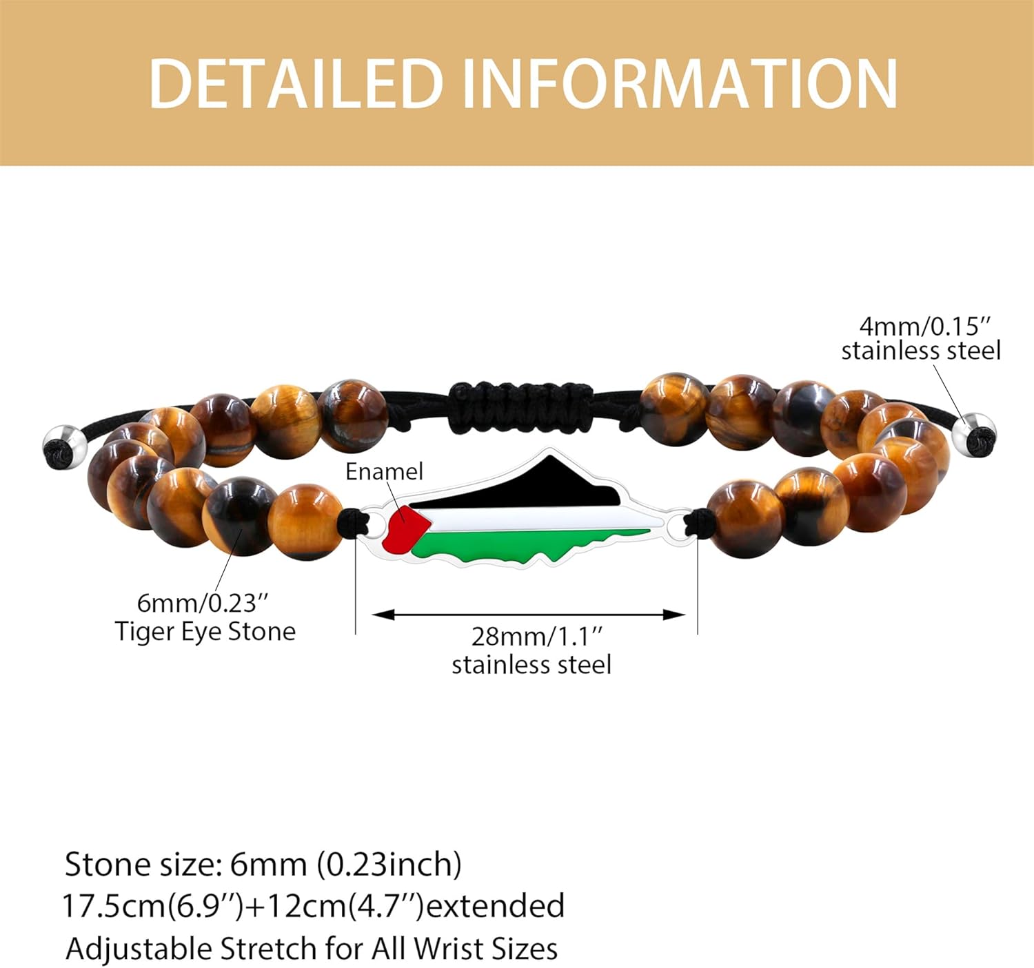 Palestinian Flag Handmade Middle Eastern Beaded Multicolor Protest Bracelet| Justice Unity Activist Bracelet| Stainless Steel Flag| Cultural Identity Support Bracelet| Support Gaza YA5213