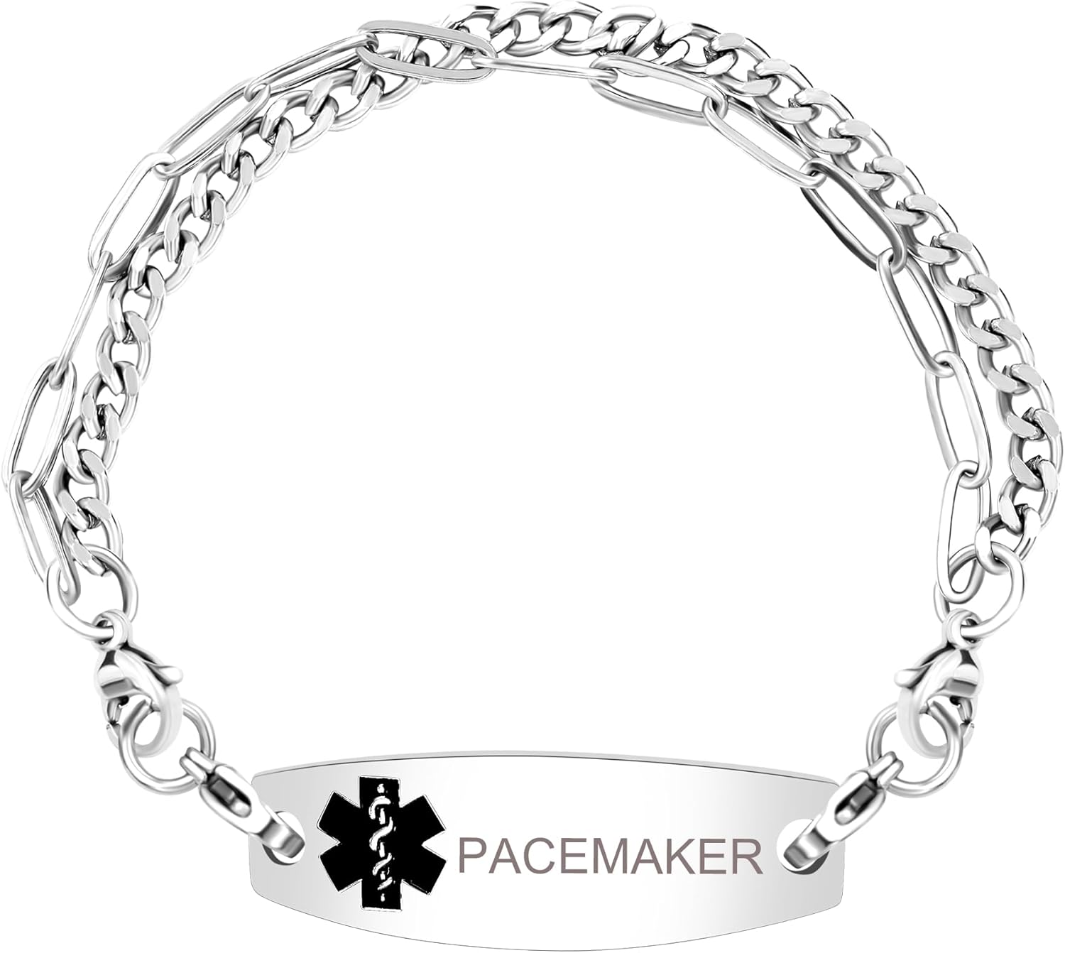 Uloveido Men's Medical Alert Bracelet - Stainless Steel Interchangeable Emergency ID with Free Custom Engraving, 7.87" Ladies First Response to Distress Jewelry