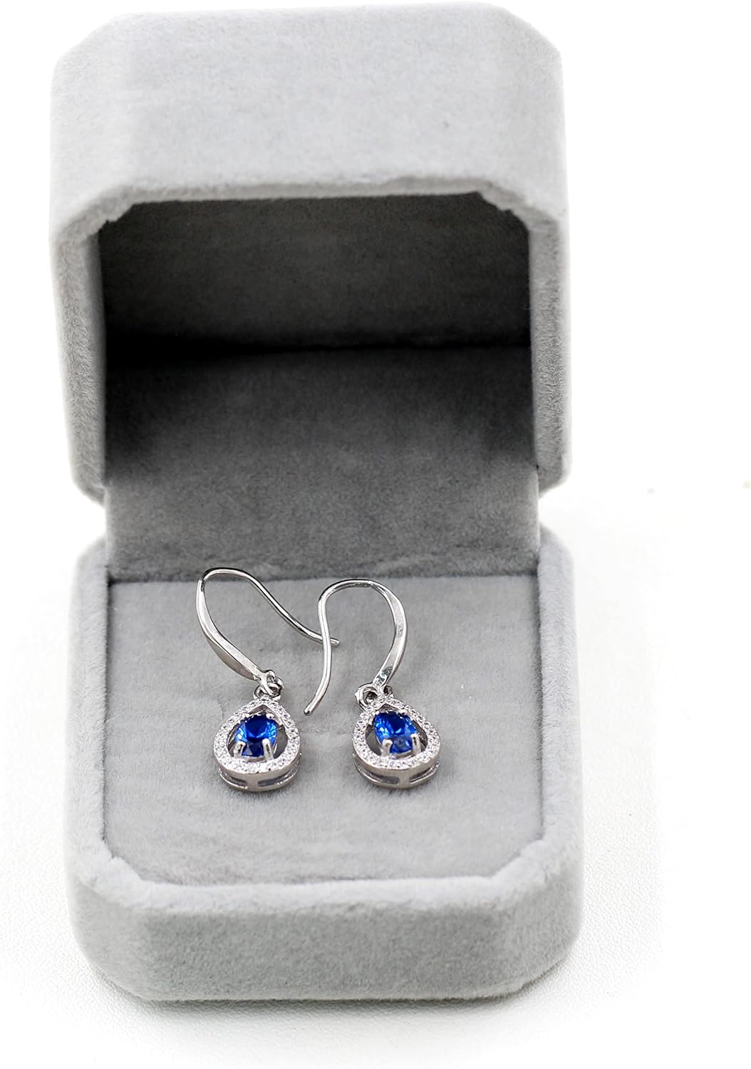 925 Sterling Silver Teardrop Earrings Oval Cut Blue Sapphire Birthstone Wedding Anniversary Jewelry Gifts FR027 (Sapphire)