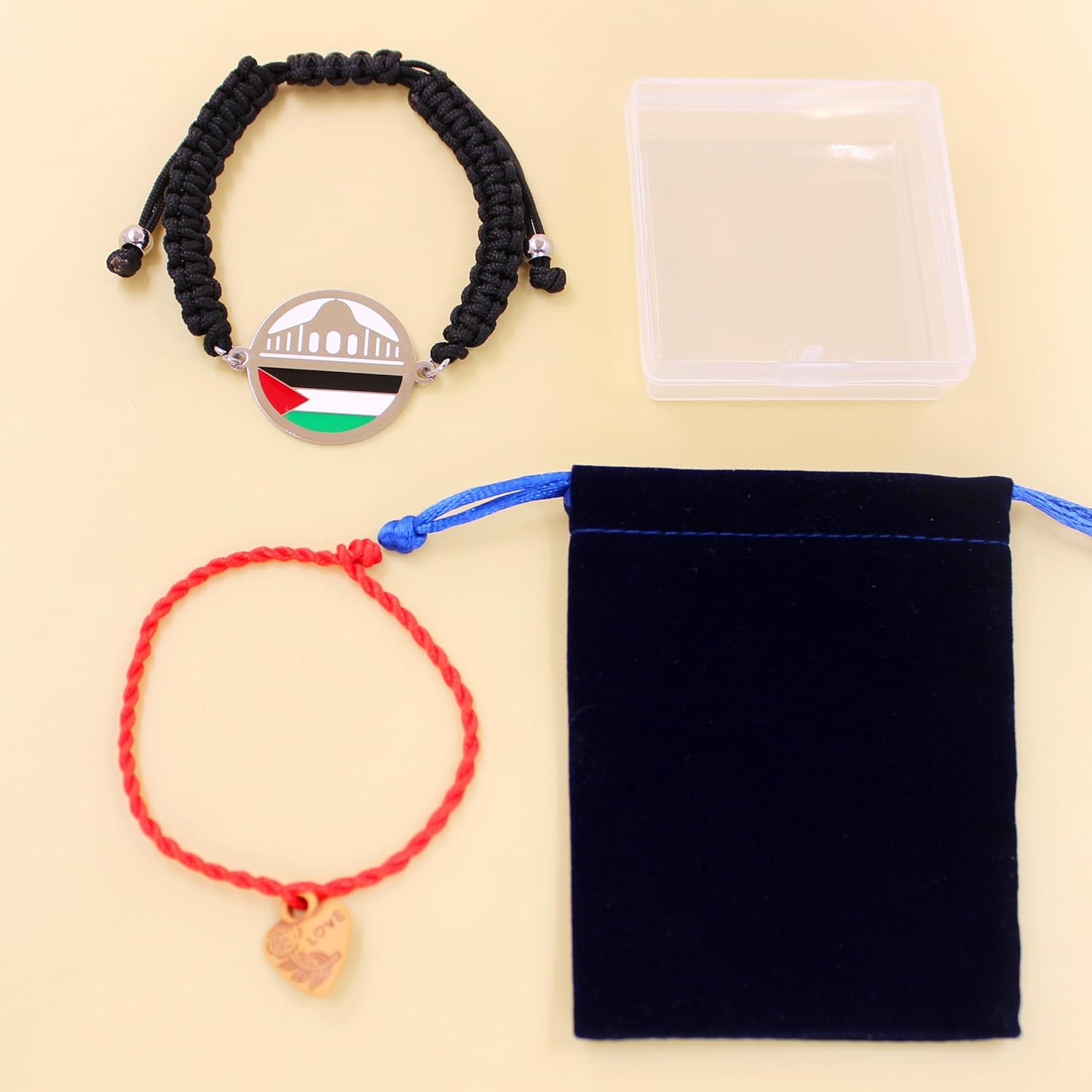 Uloveido Palestine Freedom Bracelet | Islamic Style for Men Women | Golden and White Adjustable Pull String | Arab Pride Resistance Jewelry | Cultural Identity Prayer Rope | YA6014