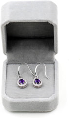 925 Sterling Silver Natural Amethyst Teardrop Earrings Purple Crystal Earring Dangle Birthstone FR027 (Amethyst)