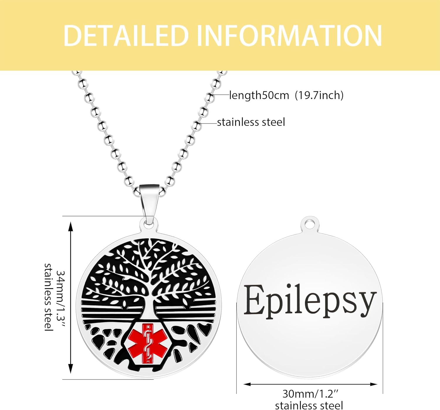 Red Medical Symbol ID Necklace, Custom Emergency Info Pendant, Stainless Steel Life Tree Medical Jewelry, Personalized Health Alert for Women YA5053