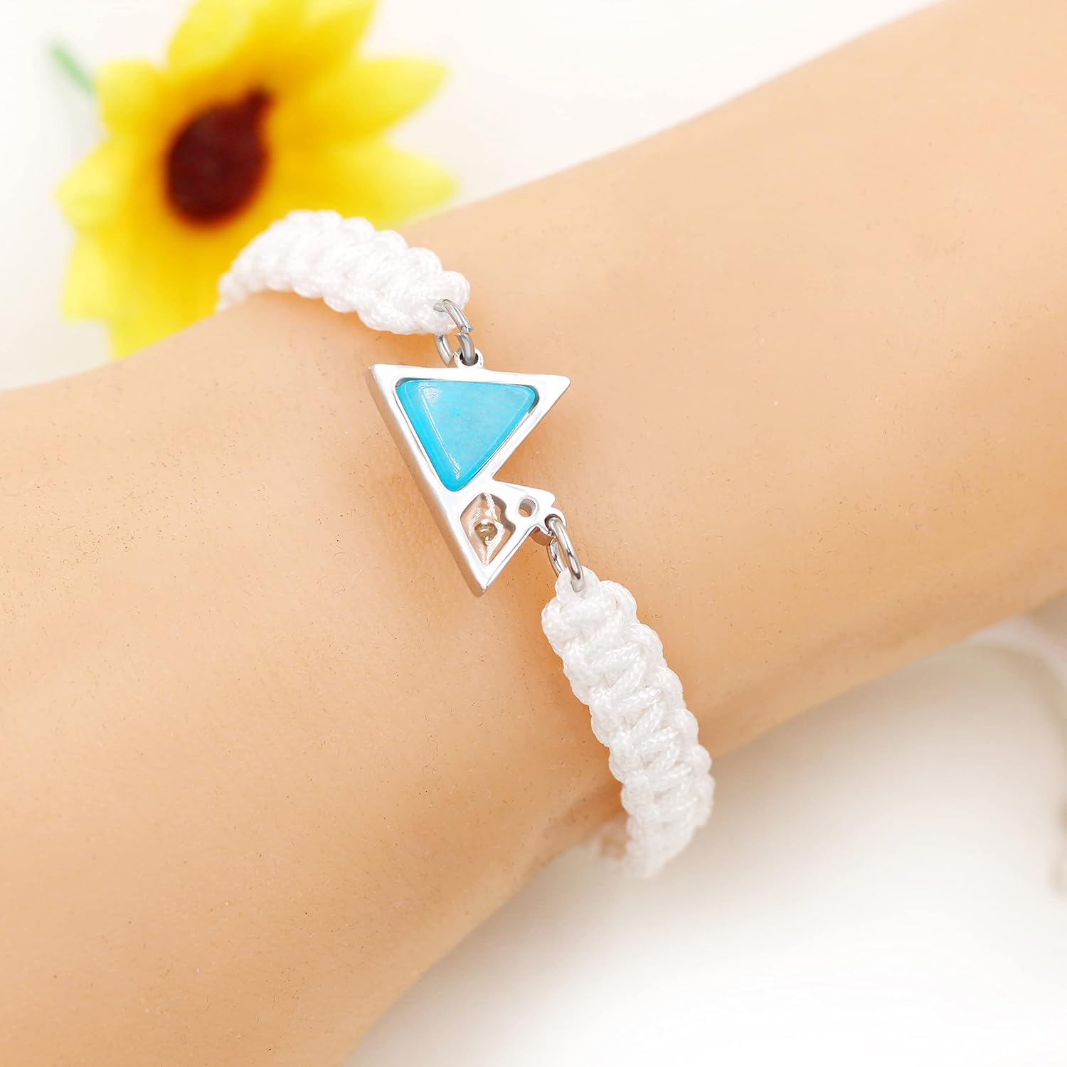 Uloveido Mustard Seed Mountain Bracelet | Handmade Braided Rope Bracelet with Blue Triangle Charm for Faith | Christian Jewelry for Men Women Gift YA5053