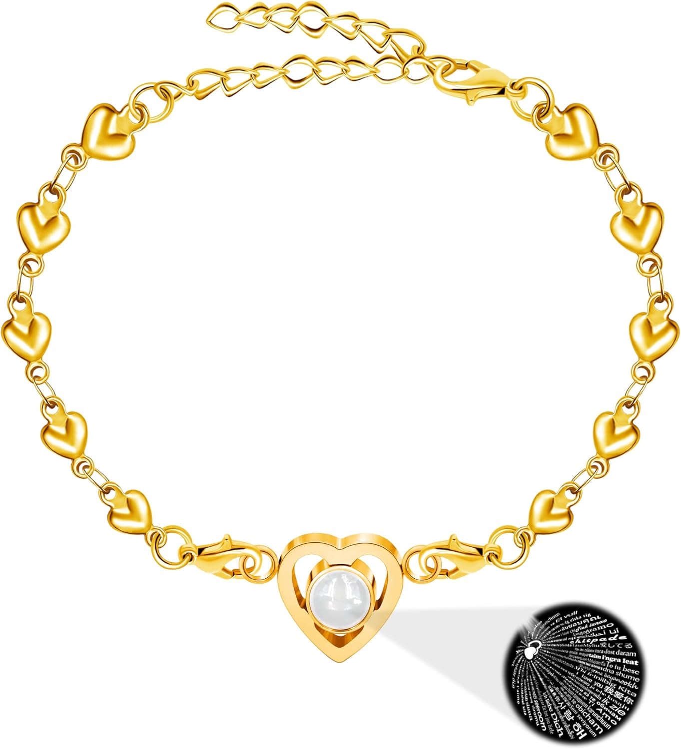 100 Languages Projection Pendant Bracelet | I LOVE YOU Heart Chain Bracelets | Fashion Bless Good Fortune Friendship Elegant Personalized Adjustable Length Stainless steel Jewelry Y4186