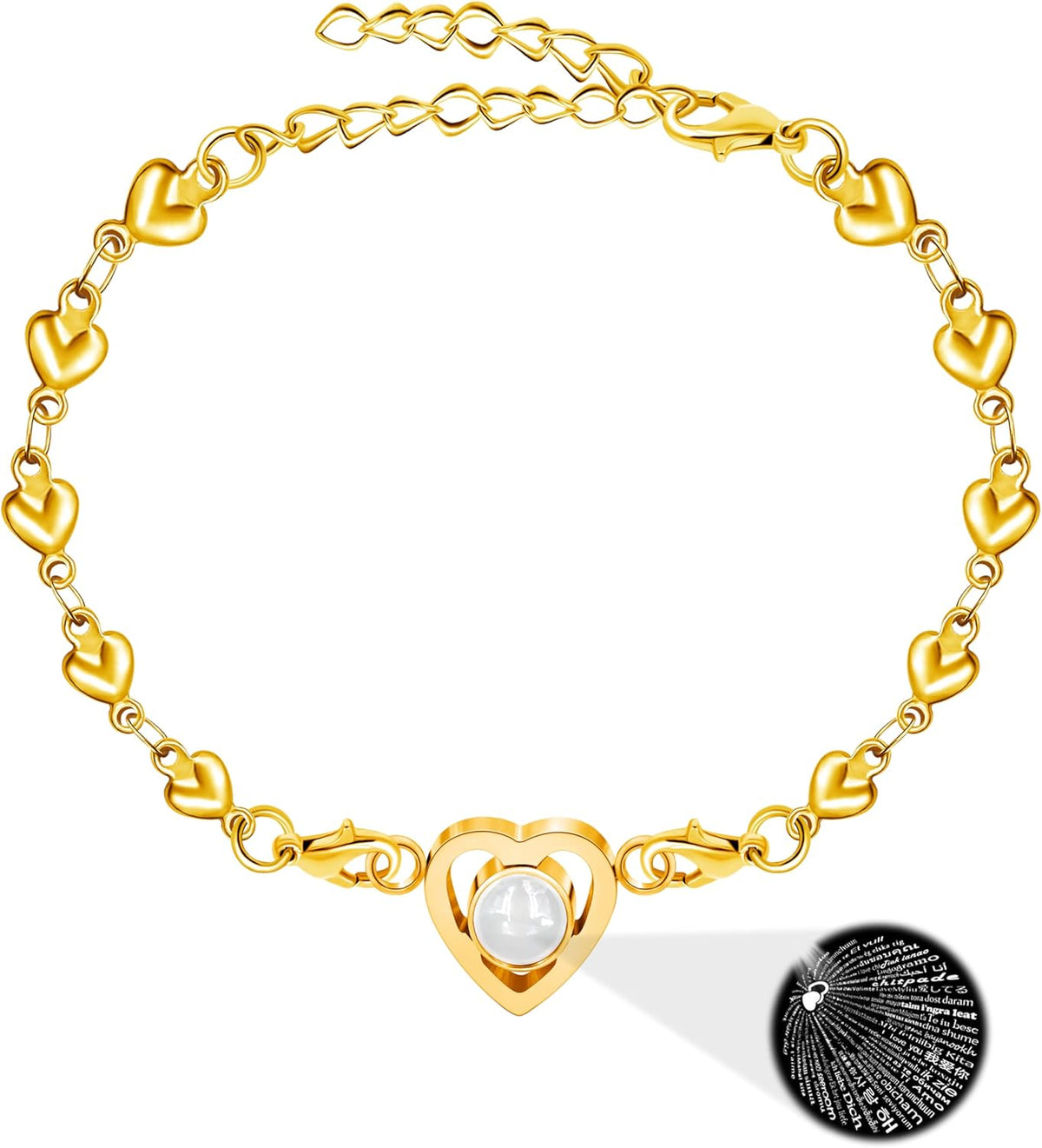 100 Languages Projection Pendant Bracelet | I LOVE YOU Heart Chain Bracelets | Fashion Bless Good Fortune Friendship Elegant Personalized Adjustable Length Stainless steel Jewelry Y4186