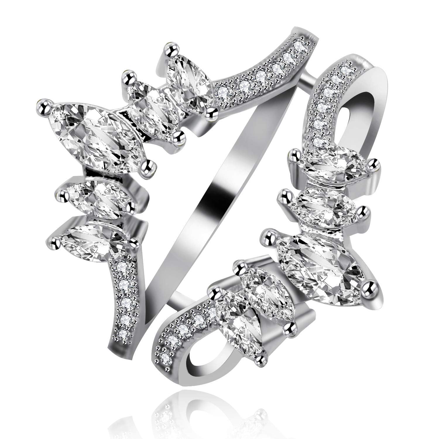 Uloveido Adjustable Wide Ring Guard Enhancer for Women | Rose Gold & White Gold Plated Brass Bridal Ring Wrap with AAA Cubic Zirconia | Wedding Engagement Promise Ring Insert Sizes 5-10