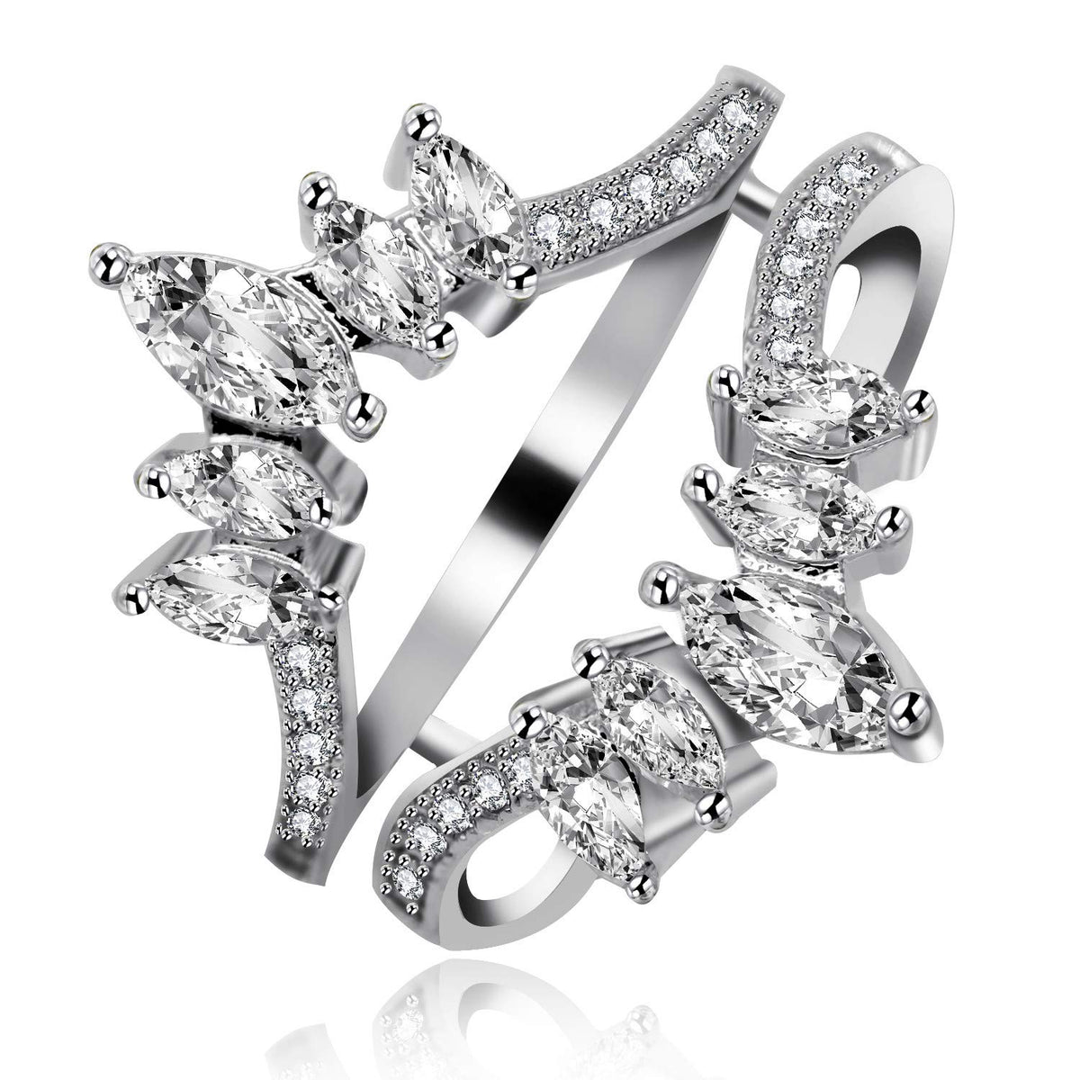 Uloveido Adjustable Wide Ring Guard Enhancer for Women | Rose Gold & White Gold Plated Brass Bridal Ring Wrap with AAA Cubic Zirconia | Wedding Engagement Promise Ring Insert Sizes 5-10