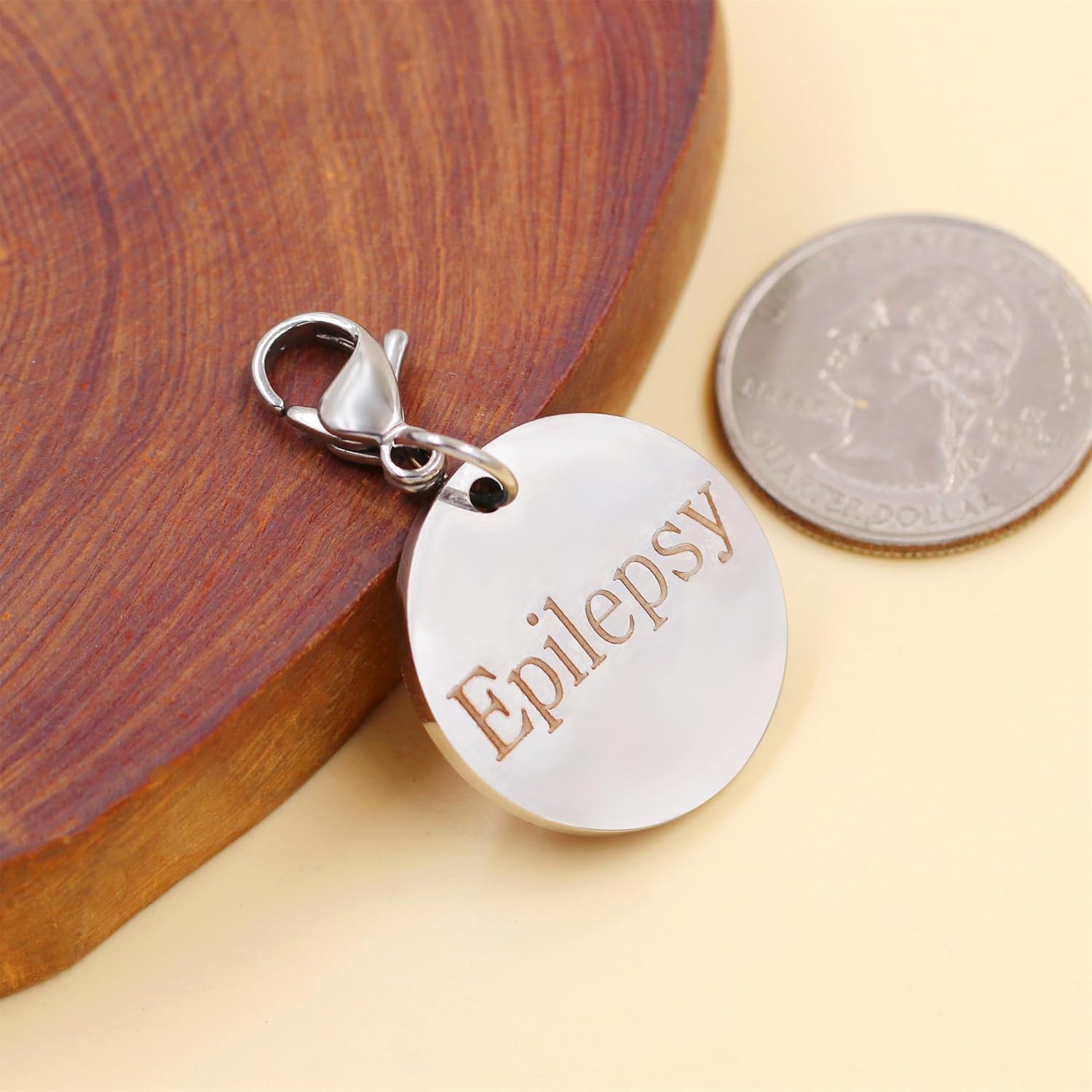 Medical Keychain Round Waterproof Stainless Steel Free Customizable Emergency Medical Jewelry for Men Women Seniors