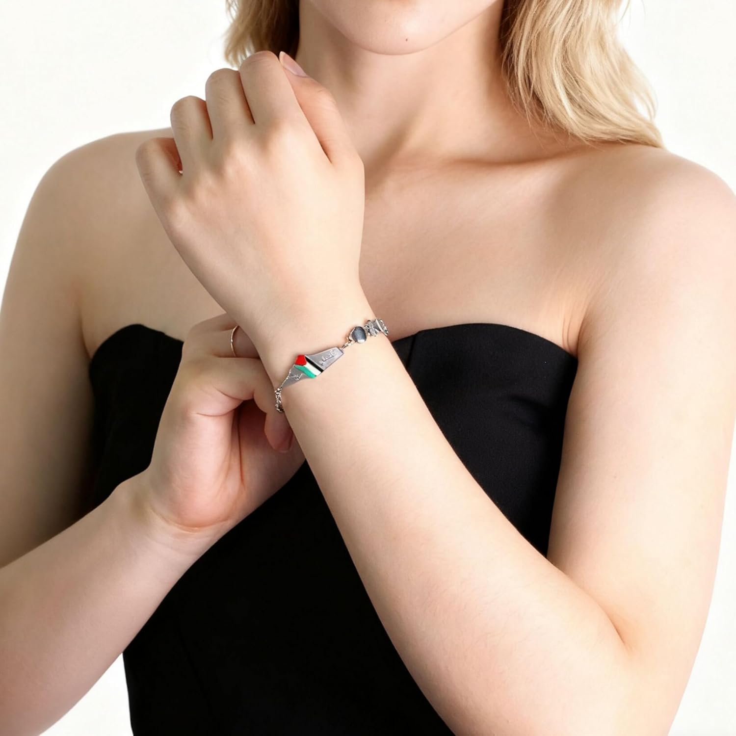 Minimalist Palestine-Inspired Adjustable Bracelet, Lightweight Unisex Ethnic Jewelry with Multi-Chain Design, Stainless Steel Silver-Tone Bracelet for Daily Wear, Office & Travel