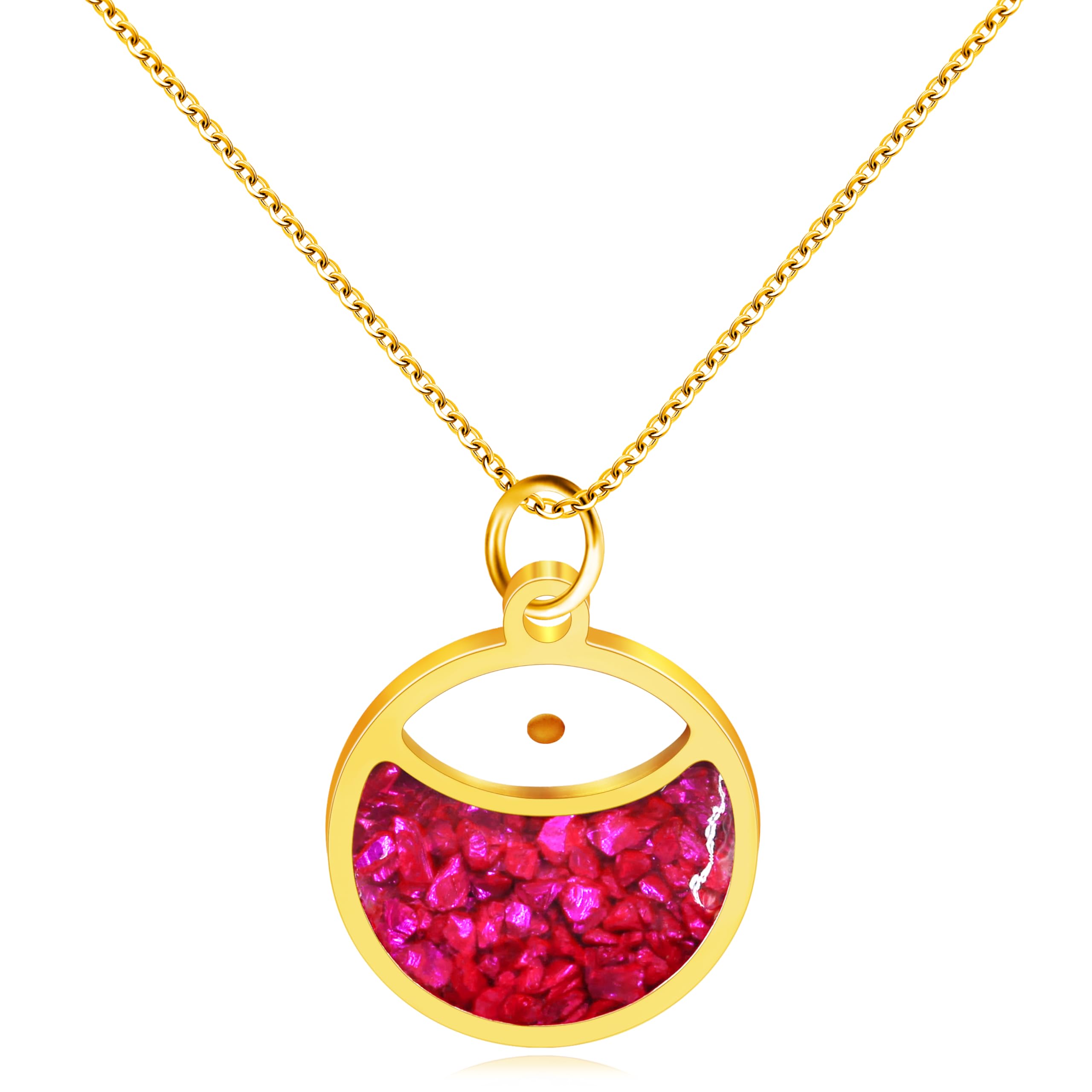 Faith Mustard Seed Stainless Steel Pendant Necklace for Women, Golden Tone Round Charm Necklace with Red, White, Green Stone Sand, Inspirational Jewelry Gift,