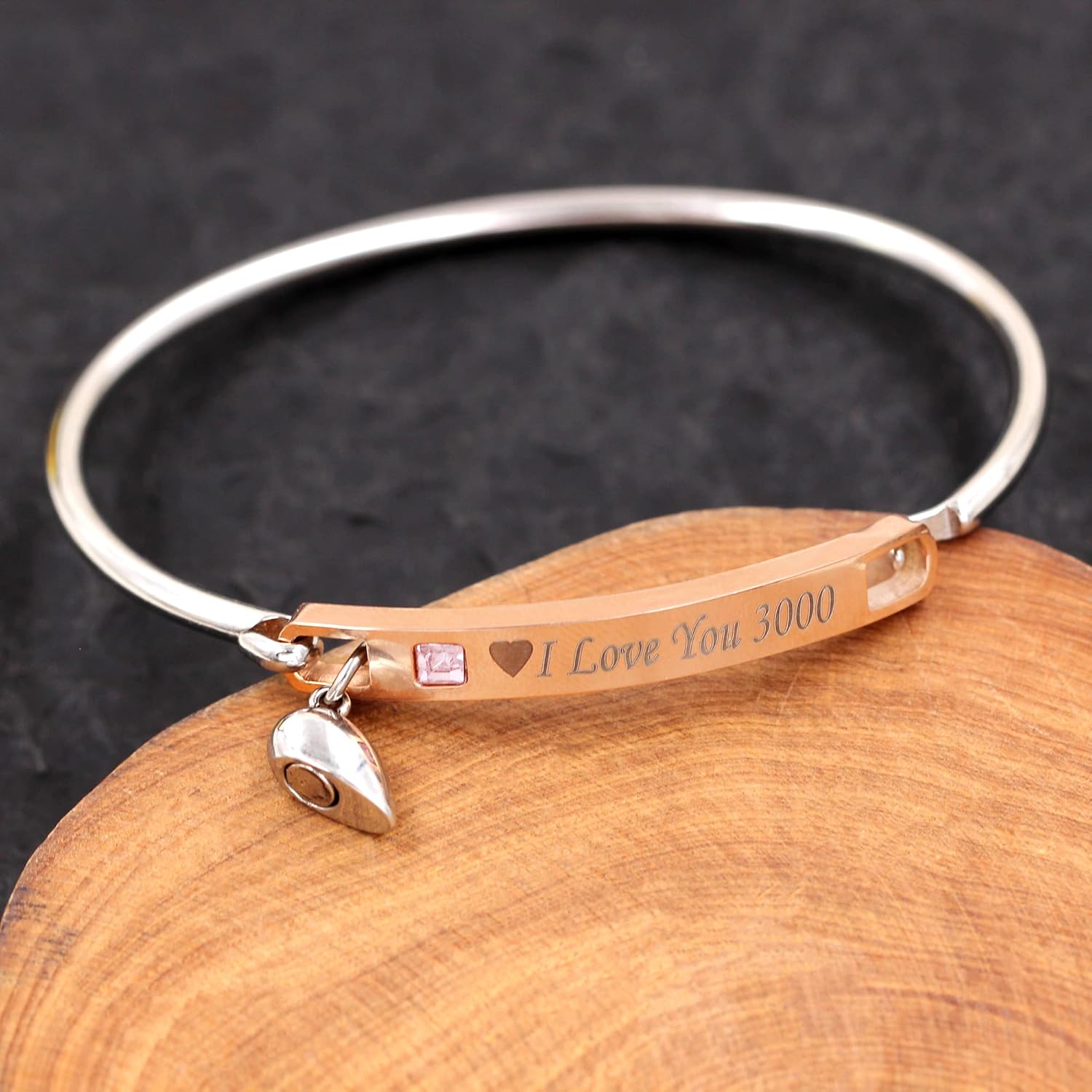 Uloveido His and Hers Matching Cuff Bracelet Set, Stainless Steel Couple Bangle with Cubic Zirconia, Black Men’s Bracelet & Rose Gold Women’s Bracelet, Custom Engraved Relationship Jewelry