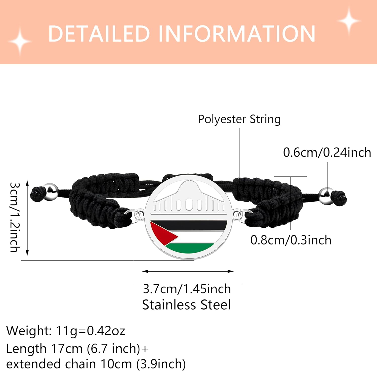 Uloveido Palestine Freedom Bracelet | Islamic Style for Men Women | Golden and White Adjustable Pull String | Arab Pride Resistance Jewelry | Cultural Identity Prayer Rope | YA6014