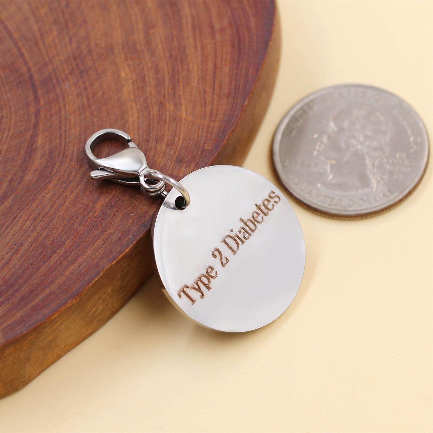 Medical Keychain Round Waterproof Stainless Steel Free Customizable Emergency Medical Jewelry for Men Women Seniors