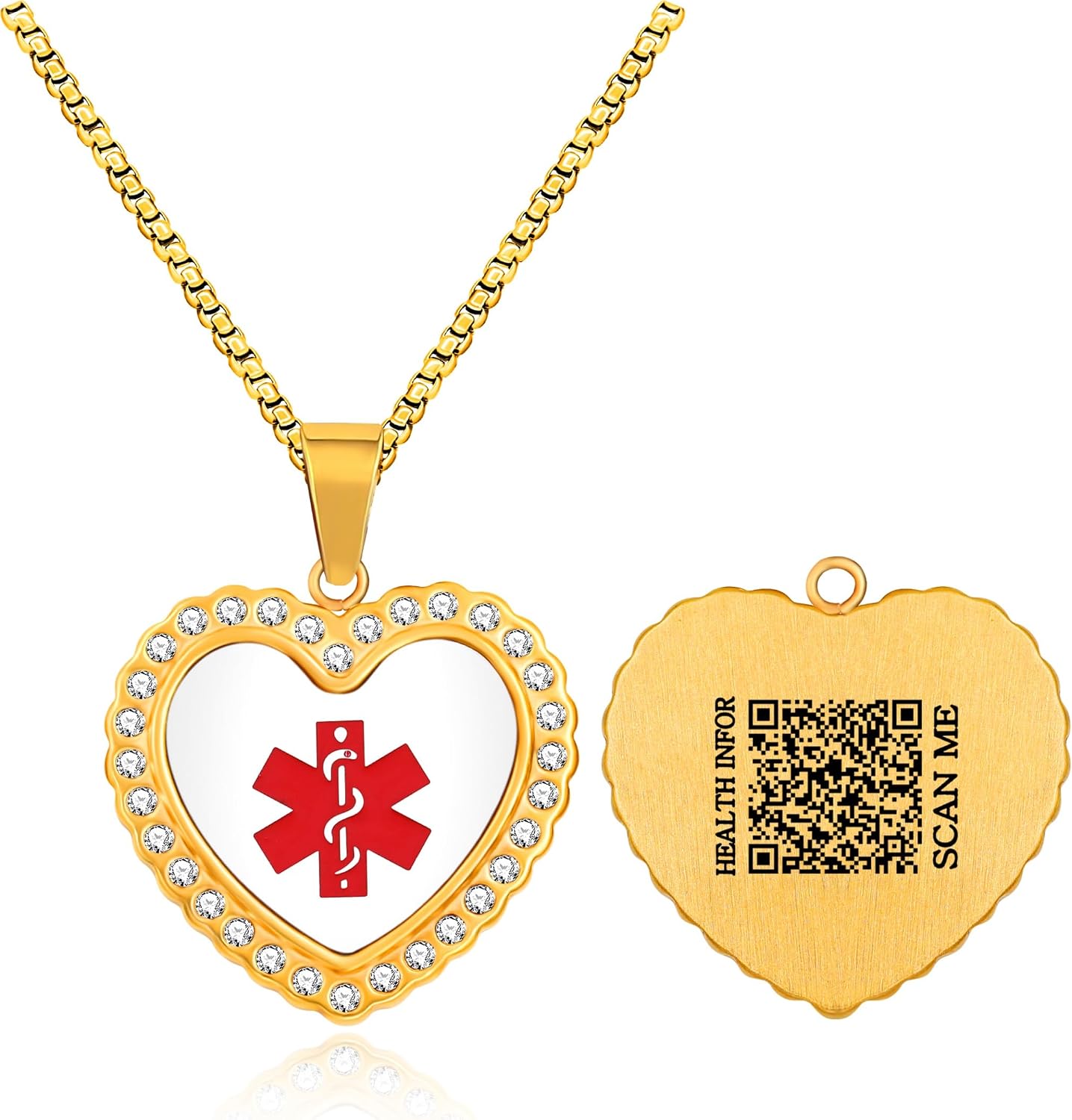 Custom Engraved Medical Alert Necklace Heart Pendant Stainless Steel Gold Plated Personalized Engraved Jewelry for Women
