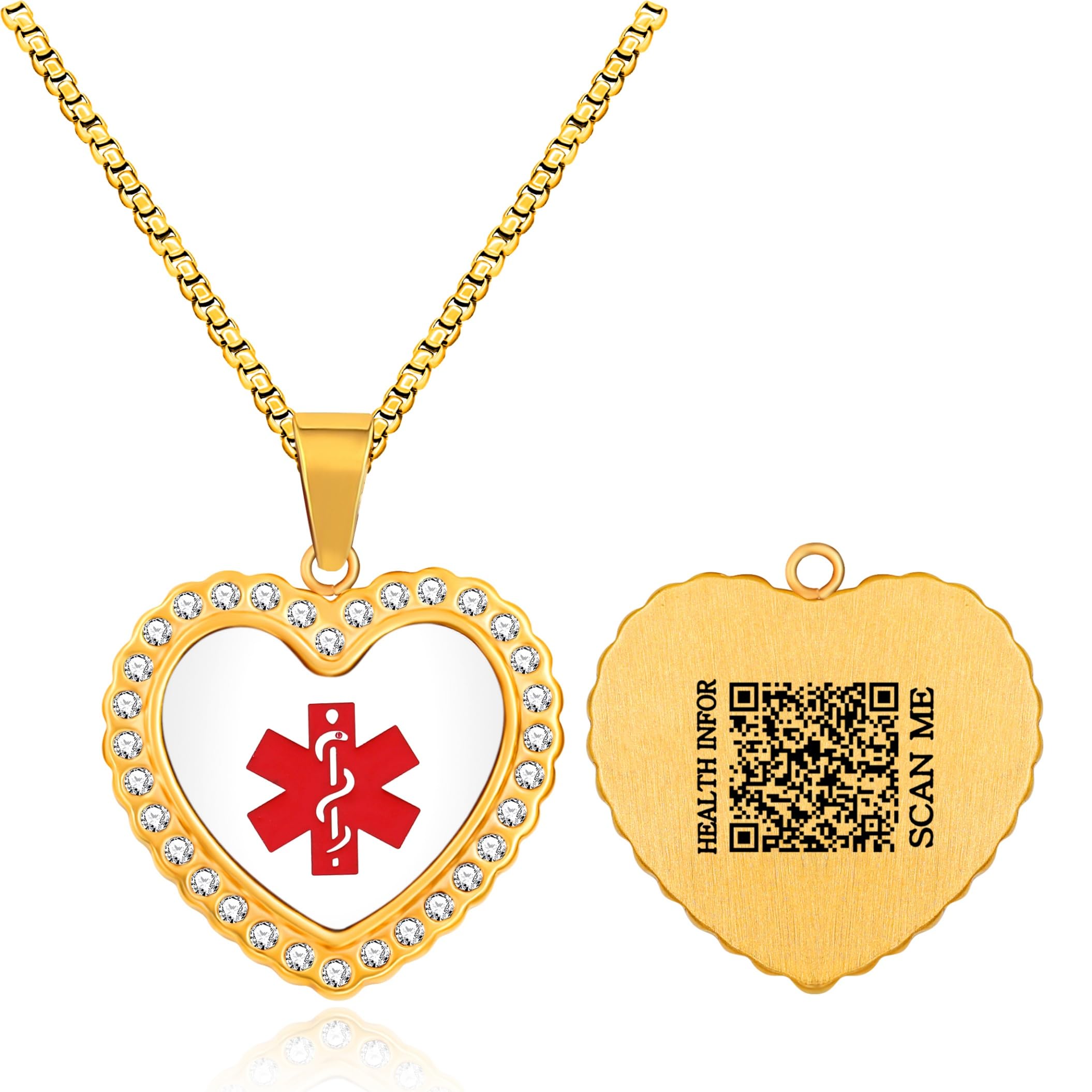 Custom Engraved Medical Alert Necklace Heart Pendant Stainless Steel Gold Plated Personalized Engraved Jewelry for Women
