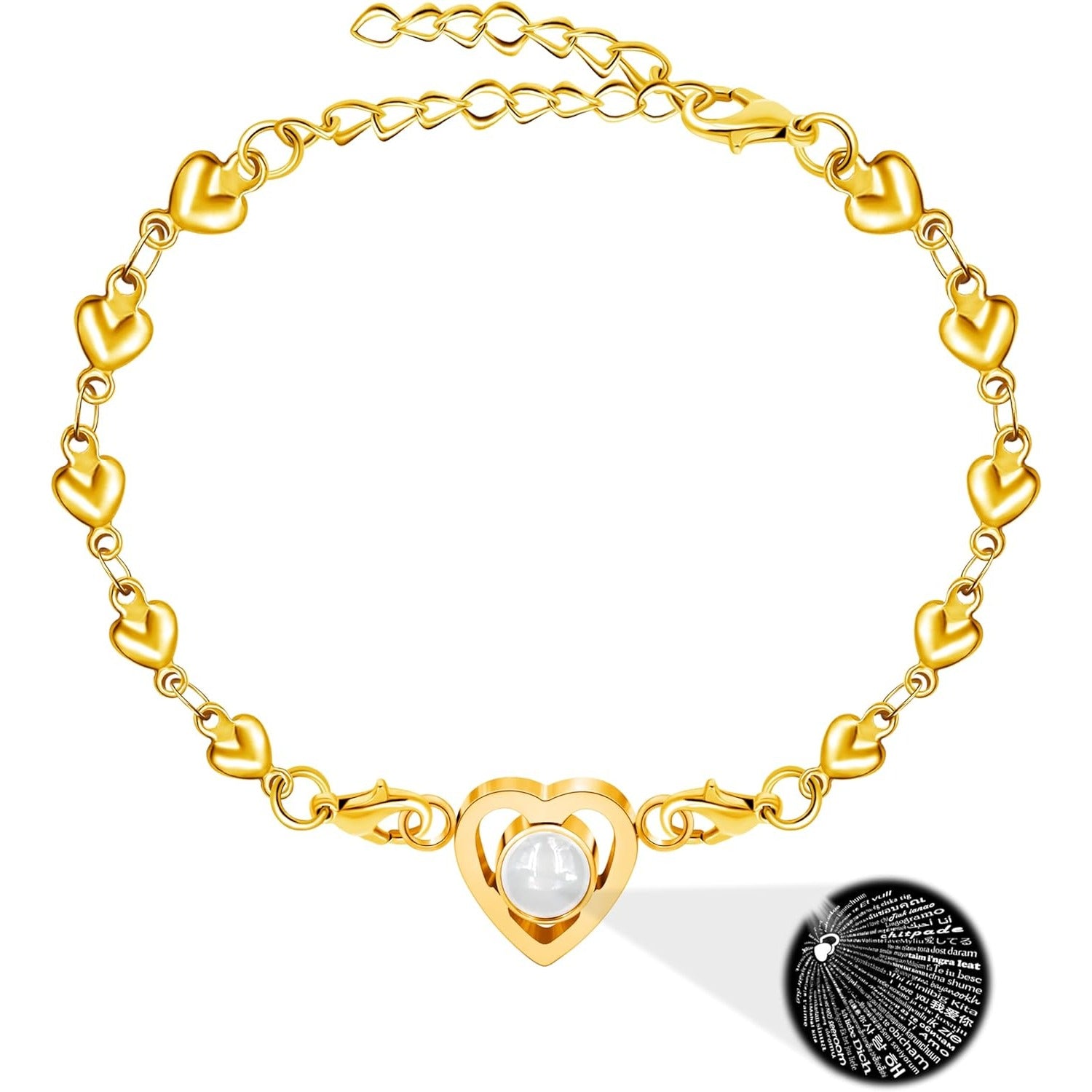 100 Languages Projection Pendant Bracelet | I LOVE YOU Heart Chain Bracelets | Fashion Bless Good Fortune Friendship Elegant Personalized Adjustable Length Stainless steel Jewelry Y4186