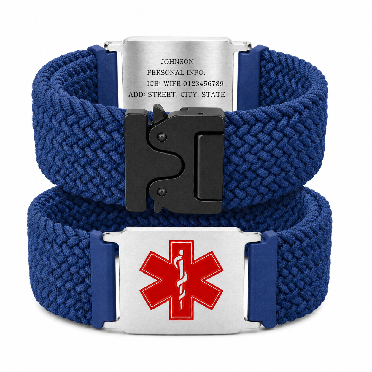 Uloveido Personalized Nylon Medical ID Bracelet with Laser-Engraved Medical Alert Tag and Dynamic QR Code, Braided Elastic Watch Band with Secure Parachute-Style Buckle, 20mm Adjustable for Men