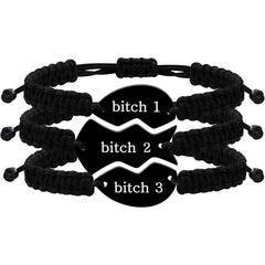 3 Pcs Puzzle Heart Piece Bracelet Set，Handmade Braided Black String Wrist Matching Puzzle Bracelets Adjustable Rope Friendship Gifts Jewelry for Best Friends Sisters