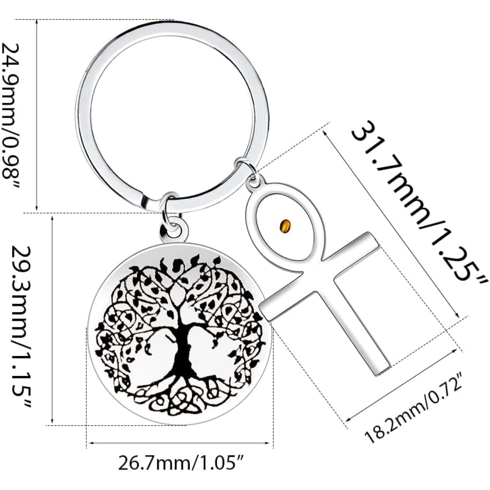 Stainless Steel Tree of Life Mustard Seed Keychain, Christian Faith Key Ring with Real Mustard Seed Charm, Inspirational Family Tree Keychain Gift for Women Men Y764