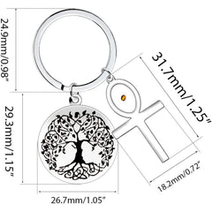 Stainless Steel Tree of Life Mustard Seed Keychain, Christian Faith Key Ring with Real Mustard Seed Charm, Inspirational Family Tree Keychain Gift for Women Men Y764