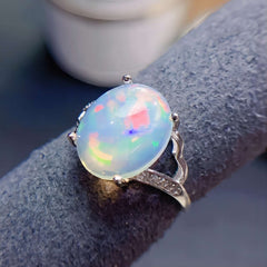 Uloveido 10*12mm Fire Opal Gemstone Ring for Women, Open Size, 925 Sterling Silver Oval Cut Opal Jewelry Birthstone Gift for Girls, Platimam Plated F1026