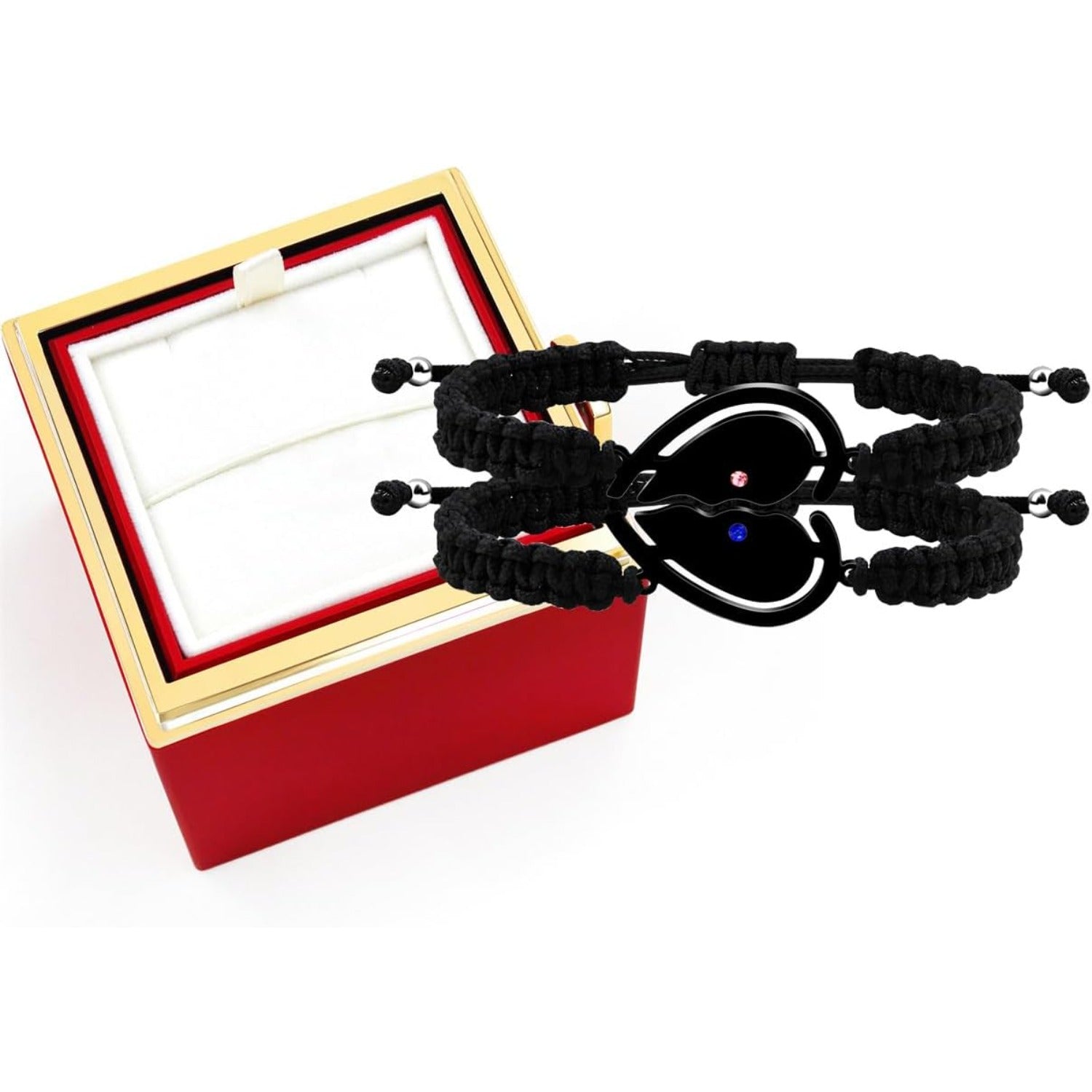 Couple Puzzle Heart Bracelet | Matching Beaded Braided Adjustable Pull-String Bracelets | Love and Commitment Zirconia Inlaid Eternal Bond Jewelry Y4486-Y4487