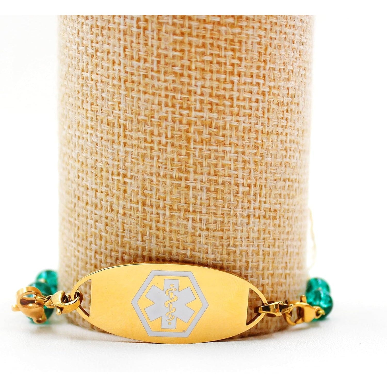 Stainless Steel Medical Alert Bracelet for Women 18K Gold Plated Tarnish Resistant | Laser Engraved or Dynamic QR Code ID Bracelet | Green Pink Purple Crack Bead Heart Adjustable Jewelry