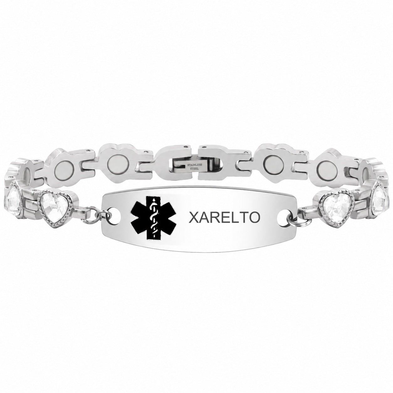 Women’s Medical ID Bracelet with Heart Shaped Zircon Link Chain, Adjustable Stainless Steel Emergency Alert Bracelet, Personalized Engraved Health Info Jewelry for Daily Wear