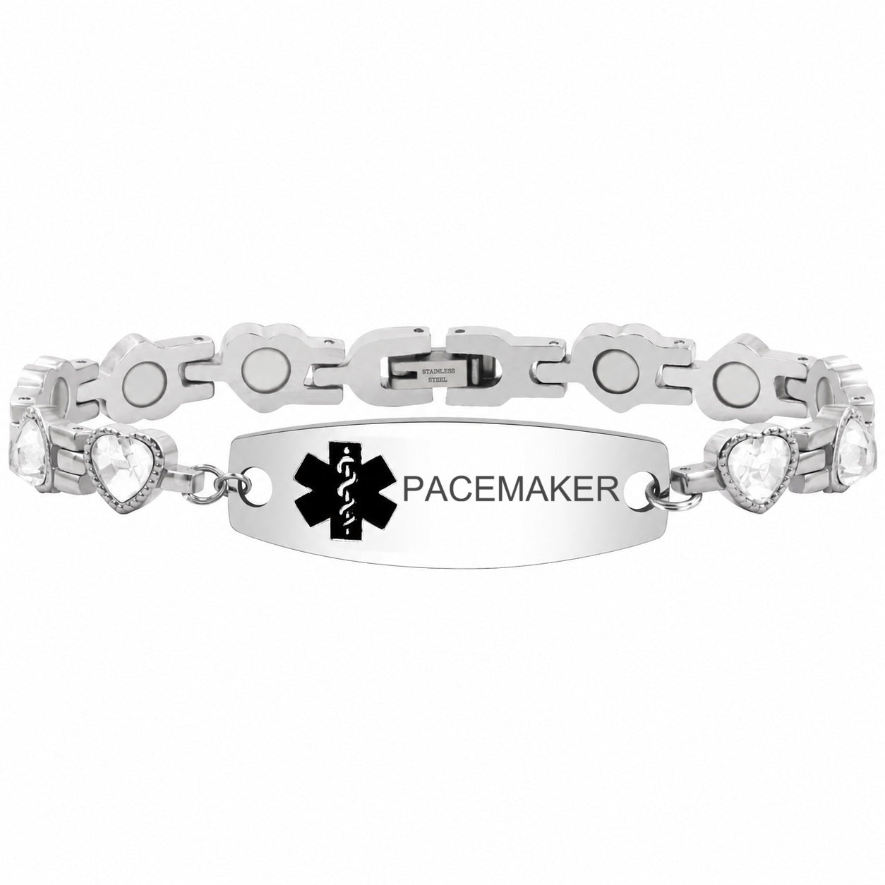 Women’s Medical ID Bracelet with Heart Shaped Zircon Link Chain, Adjustable Stainless Steel Emergency Alert Bracelet, Personalized Engraved Health Info Jewelry for Daily Wear