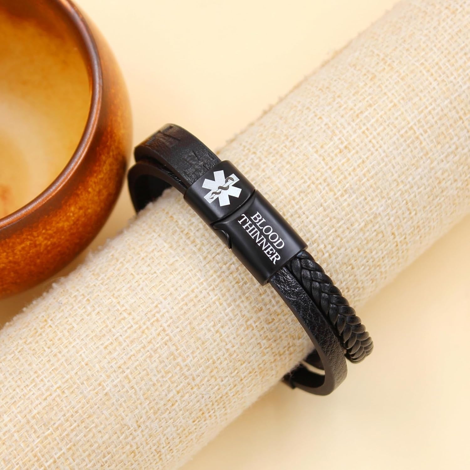 Dynamic QR Code Medical Alert Bracelet for Men Scan to Update Medical Info No Medical Info Needed at Checkout Braided PU Leather Cross Emergency ID Bracelet Waterproof Lightweight for Outdoor Sports Daily Wear
