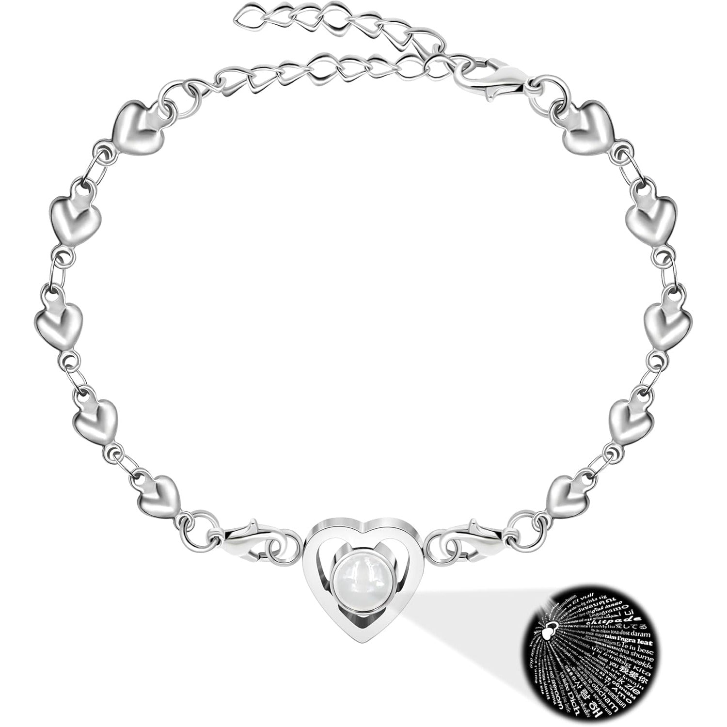 100 Languages Projection Pendant Bracelet | I LOVE YOU Heart Chain Bracelets | Fashion Bless Good Fortune Friendship Elegant Personalized Adjustable Length Stainless steel Jewelry Y4186