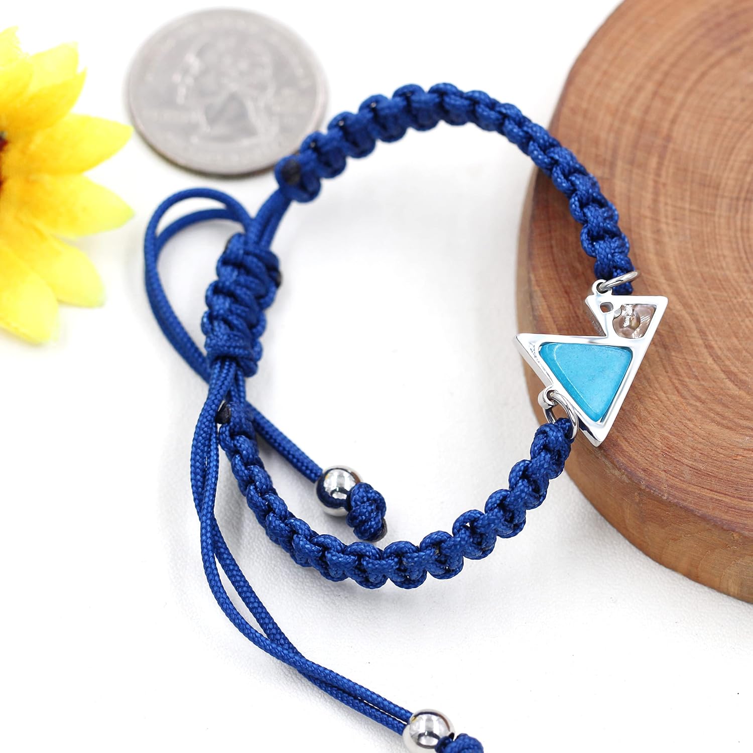 Uloveido Mustard Seed Mountain Bracelet | Handmade Braided Rope Bracelet with Blue Triangle Charm for Faith | Christian Jewelry for Men Women Gift YA5053