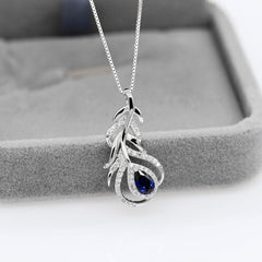 Uloveido Womens 925 Sterling Silver Pear Cut Gem Corundum Sapphire Teardrop Feather Leaf Flower Pendant Choker Necklace FN101