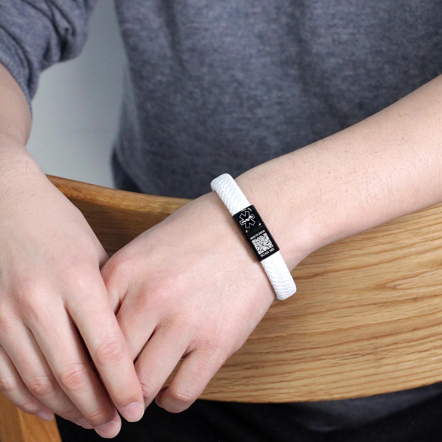 Dynamic QR Code Medical Alert Bracelet for Men Women No Medical Info Needed at Checkout PU Leather Emergency ID Cuff Bracelet Black Stainless Steel Clasp Scan to Update Health Info YA5551