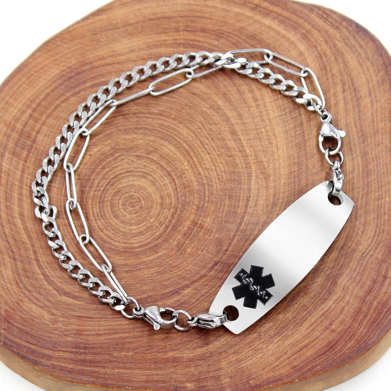 Uloveido Men's Medical Alert Bracelet - Stainless Steel Interchangeable Emergency ID with Free Custom Engraving, 7.87" Ladies First Response to Distress Jewelry