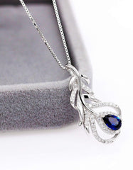 Uloveido Womens 925 Sterling Silver Pear Cut Gem Corundum Sapphire Teardrop Feather Leaf Flower Pendant Choker Necklace FN101