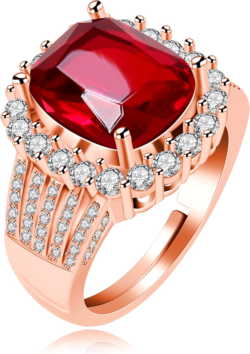 Uloveido Adjustable Cushion Cut Cubic Zirconia Ring for Women, Platinum & Rose Golded Plated CZ Statement Cocktail Ring, Multi Color Fashion Jewelry Y987