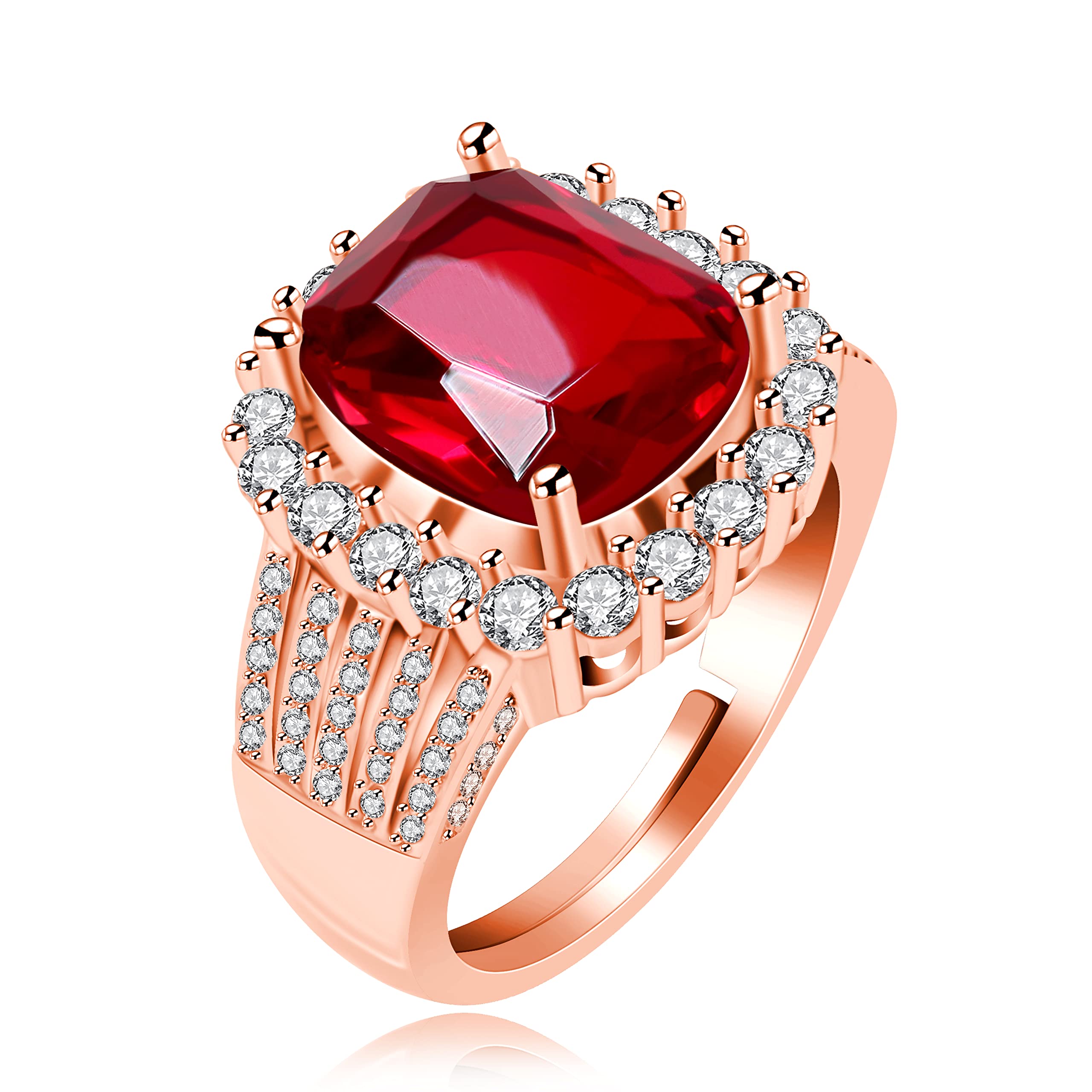 Uloveido Adjustable Cushion Cut Cubic Zirconia Ring for Women, Platinum & Rose Golded Plated CZ Statement Cocktail Ring, Multi Color Fashion Jewelry Y987