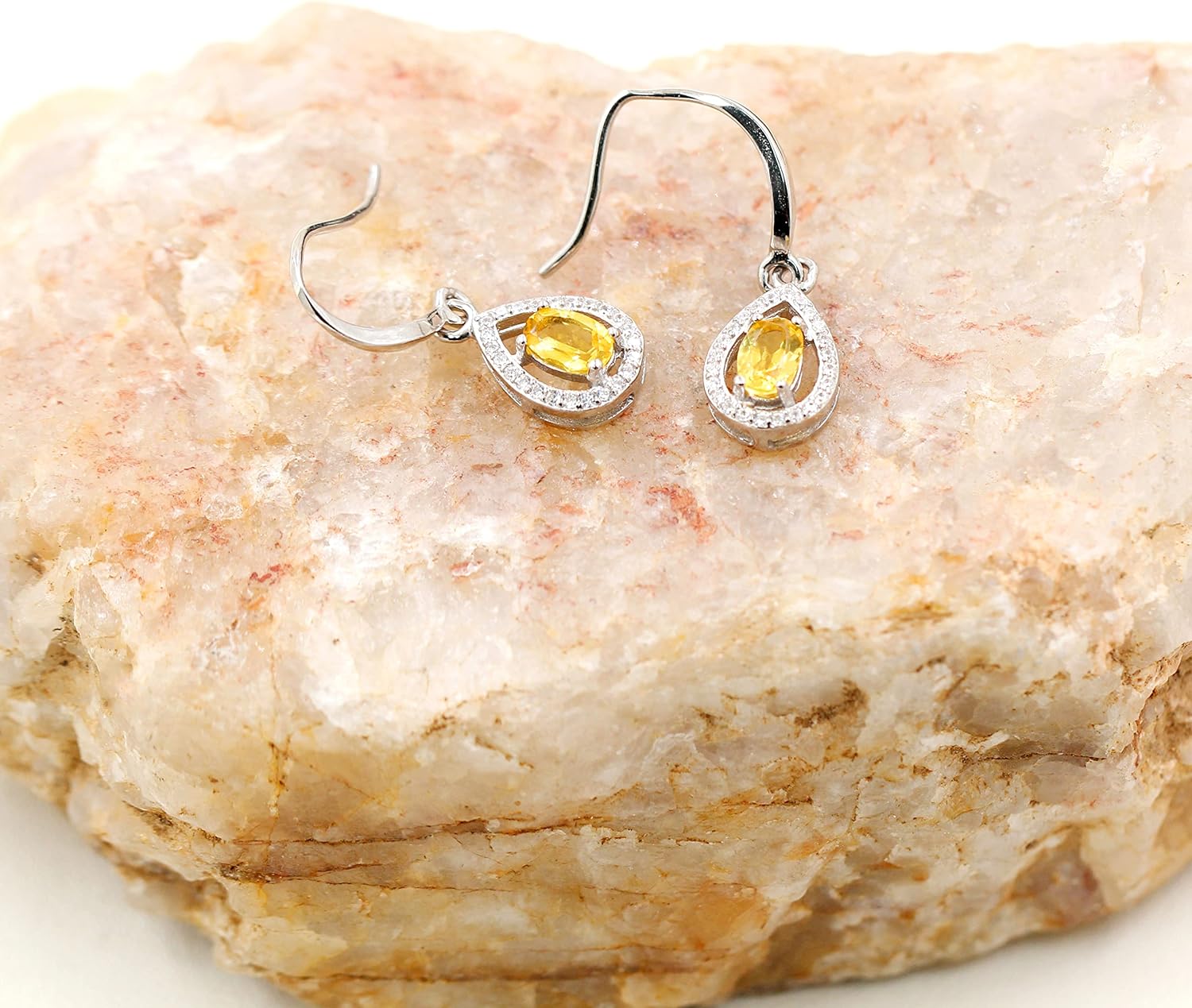 925 Sterling Silver Oval Cut Citrine Earrings Yellow Crystal Teardrop Earrings Wedding Promise for Women FR027 (Citrine)