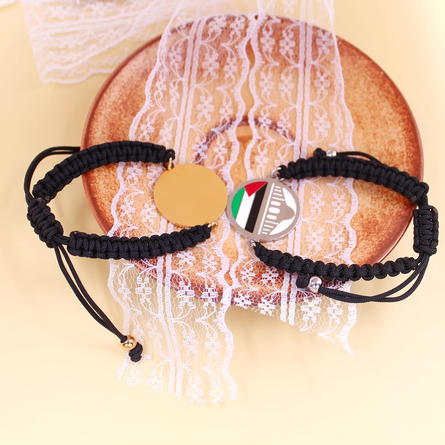 Uloveido Palestine Freedom Bracelet | Islamic Style for Men Women | Golden and White Adjustable Pull String | Arab Pride Resistance Jewelry | Cultural Identity Prayer Rope | YA6014