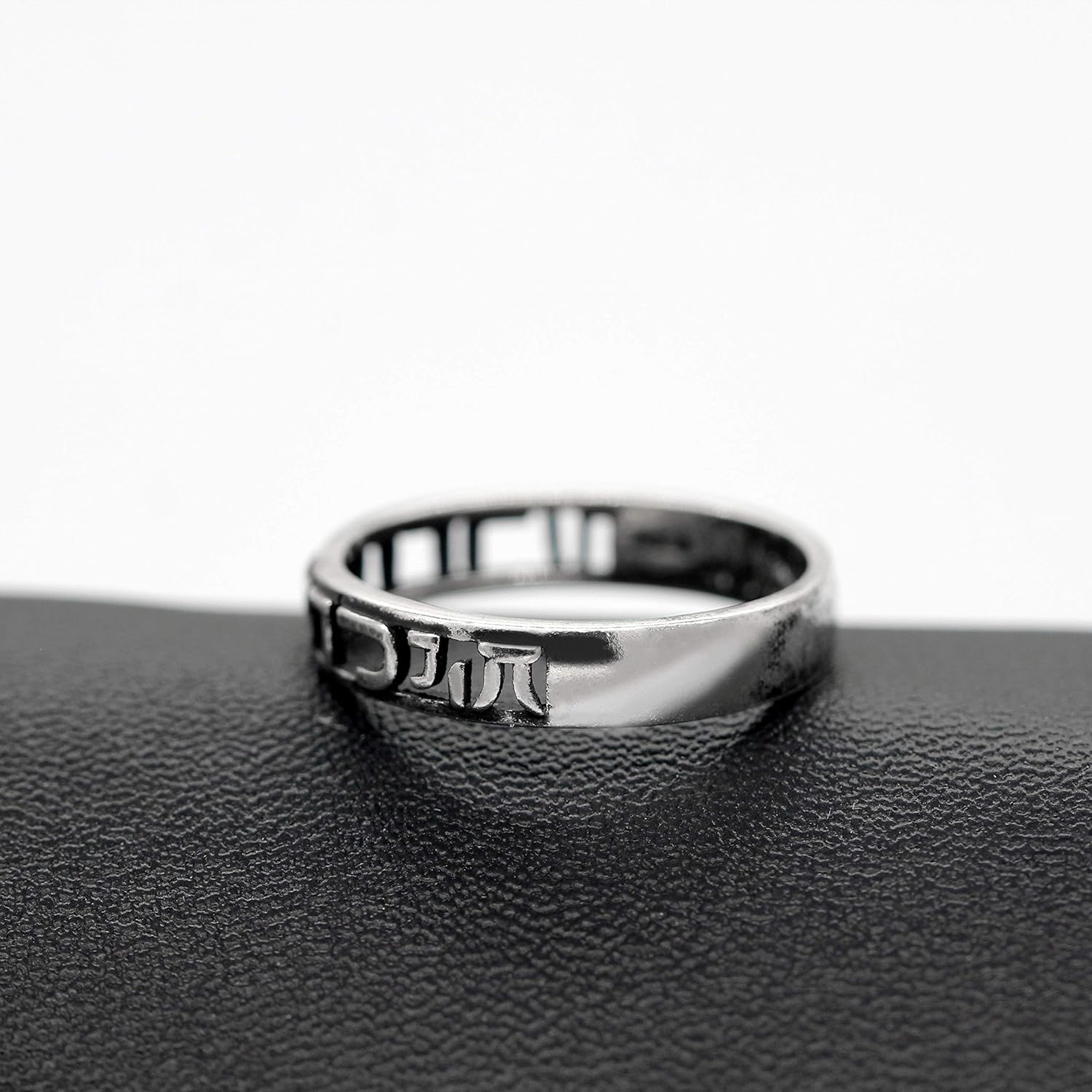 Uloveido Antique Black Thai Silver Hollow Band Ring – Hand-Engraved Hebrew Script, Israeli Religious Jewelry, Size 8-12 (Y583)